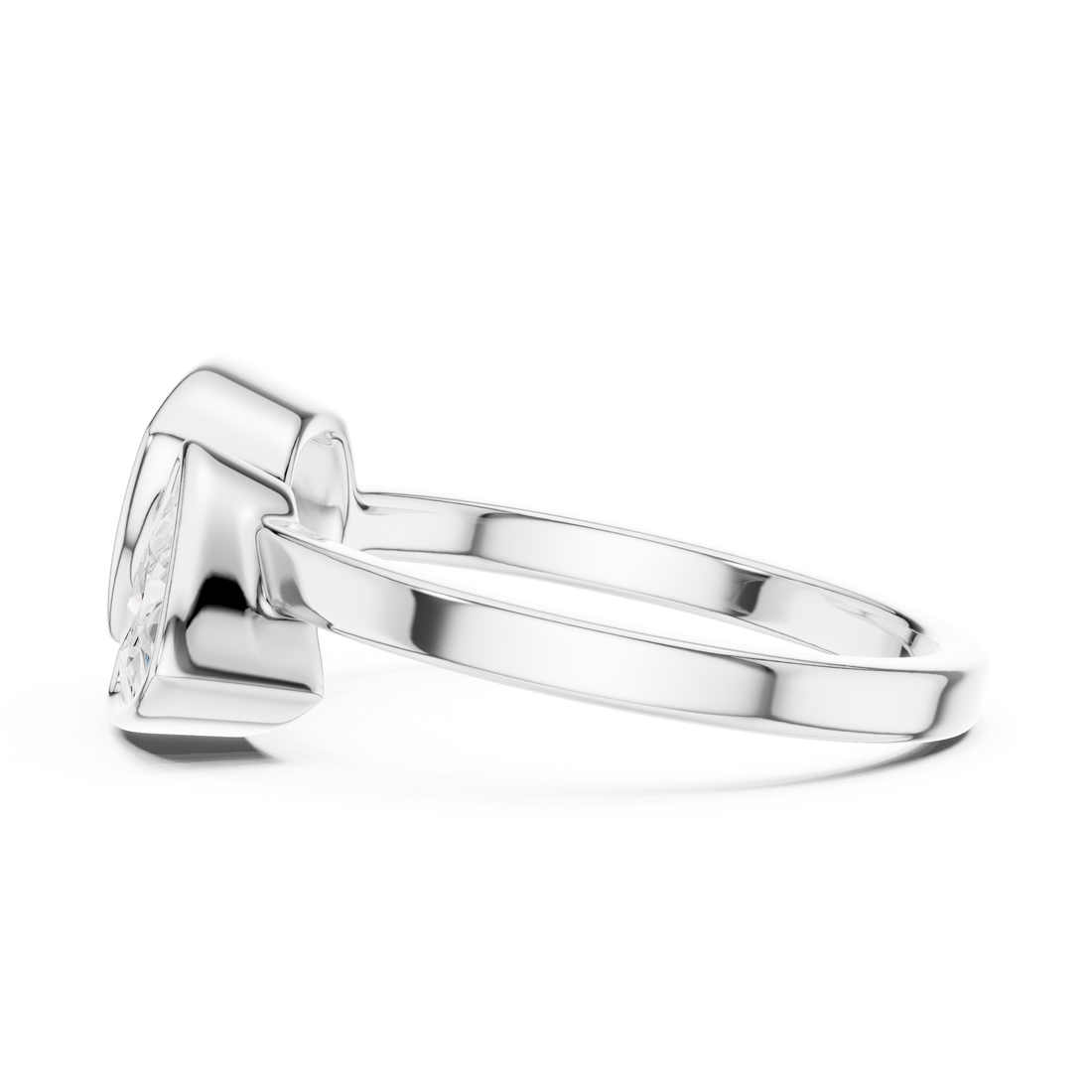 Cushion and Trillion Cut Diamond Bezel Two Stone Ring