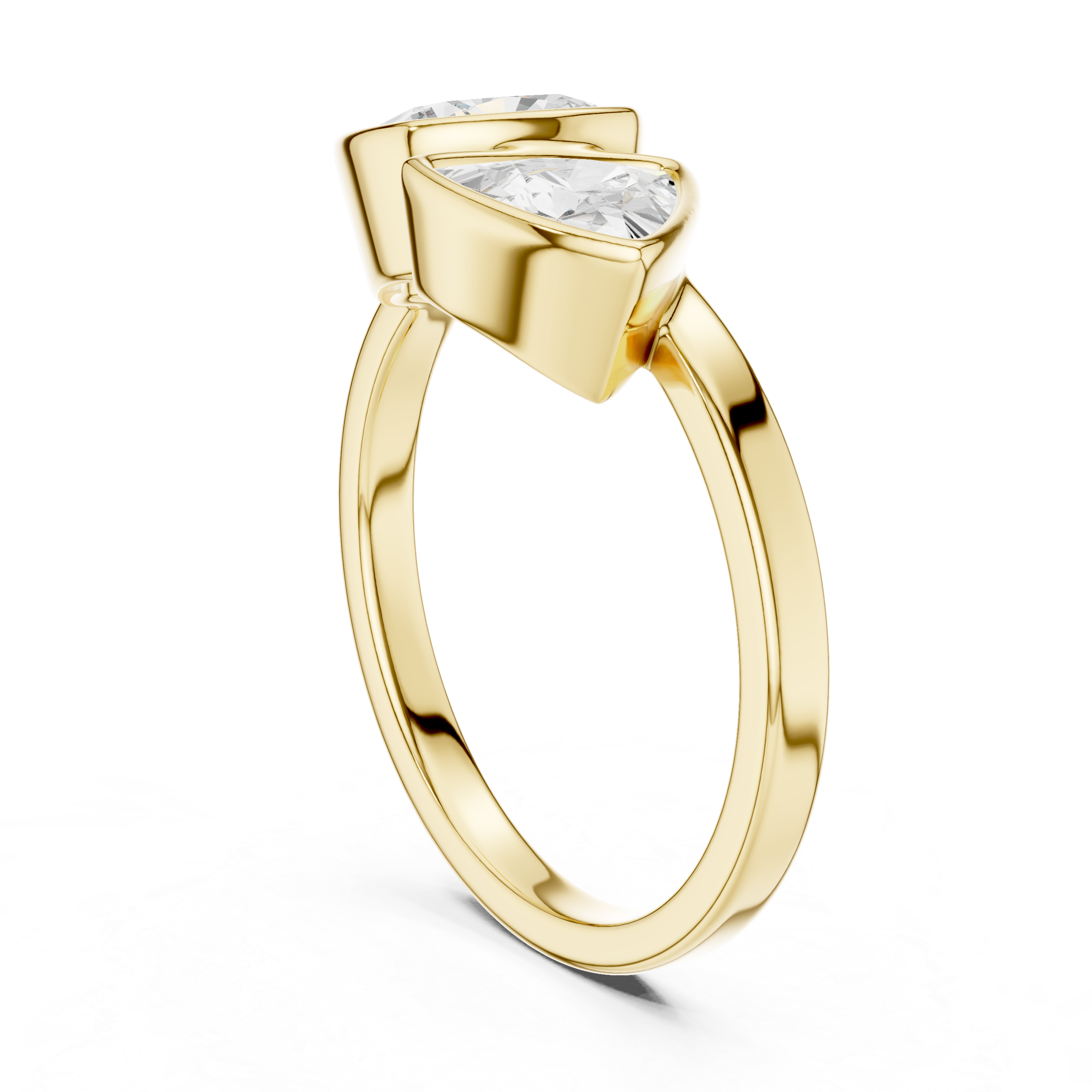 Cushion and Trillion Cut Diamond Bezel Two Stone Ring