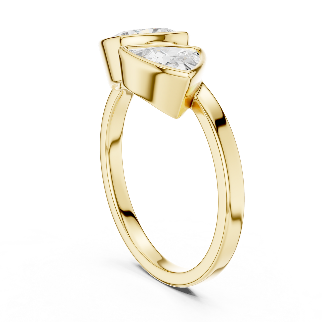 Cushion and Trillion Cut Diamond Bezel Two Stone Ring