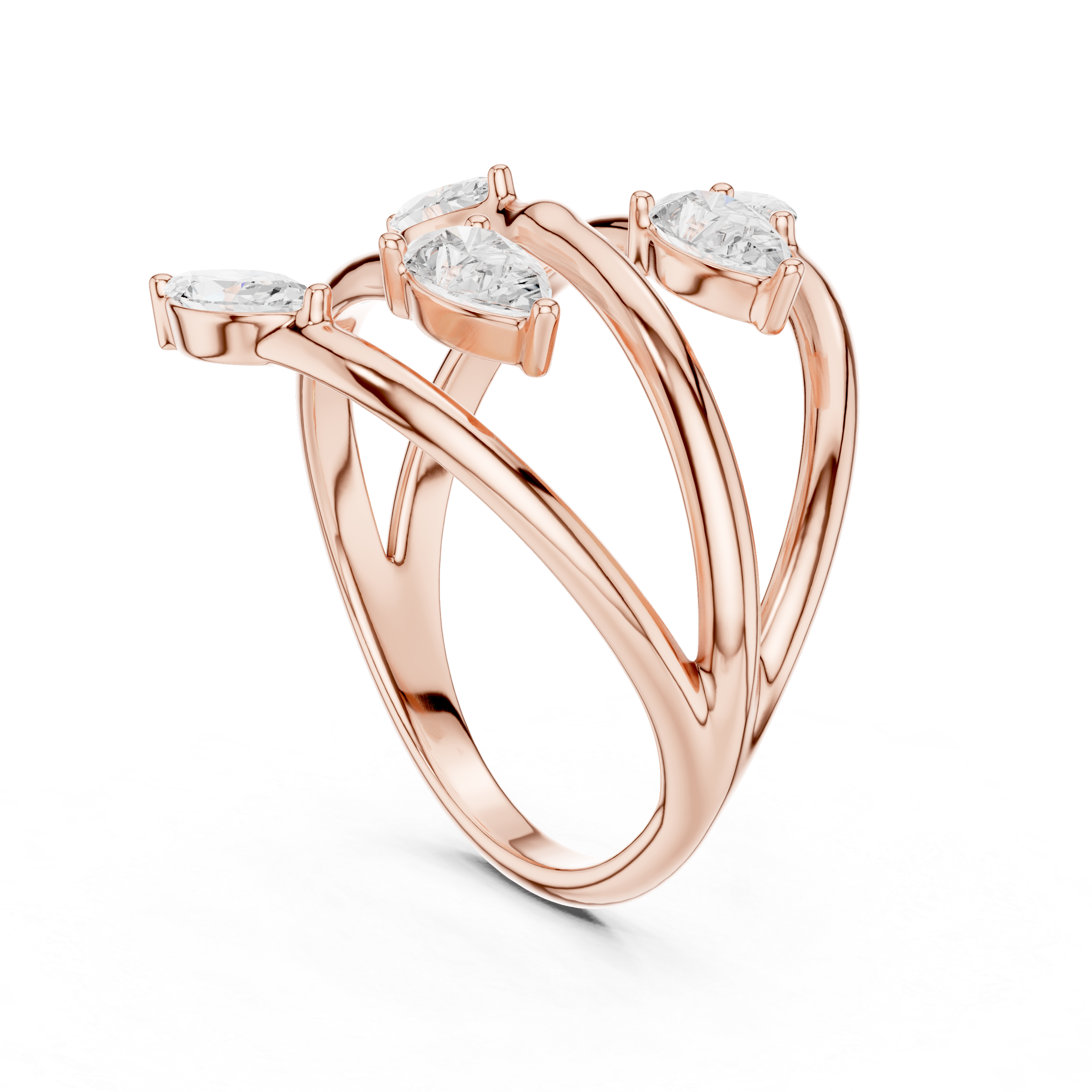 Marquise and Pear Cut Diamond Wrap Ring with Open Twist Design