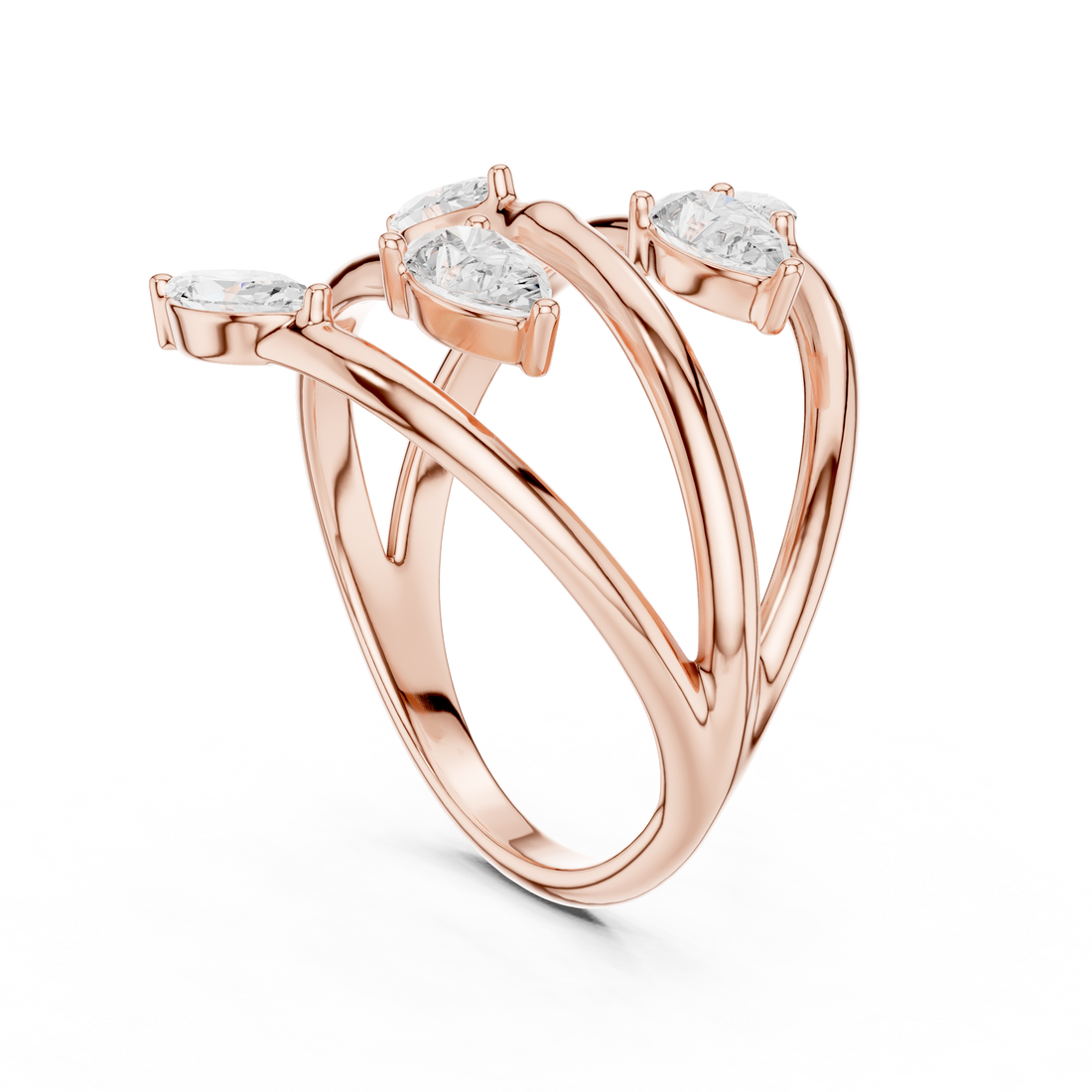 Marquise and Pear Cut Diamond Wrap Ring with Open Twist Design