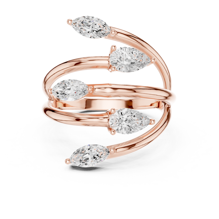 Marquise and Pear Cut Diamond Wrap Ring with Open Twist Design