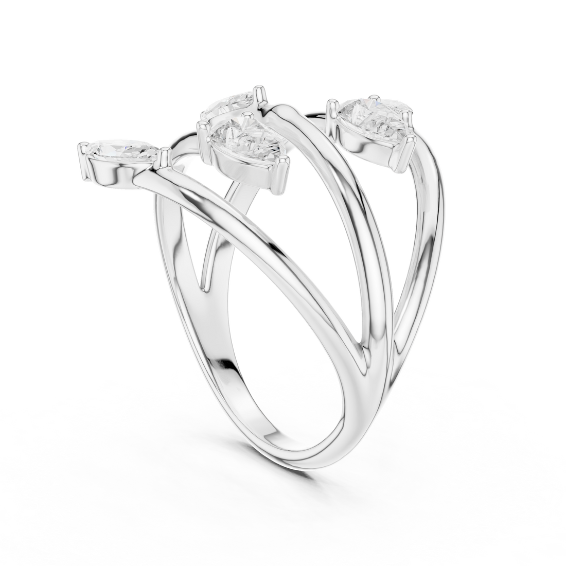 Marquise and Pear Cut Diamond Wrap Ring with Open Twist Design