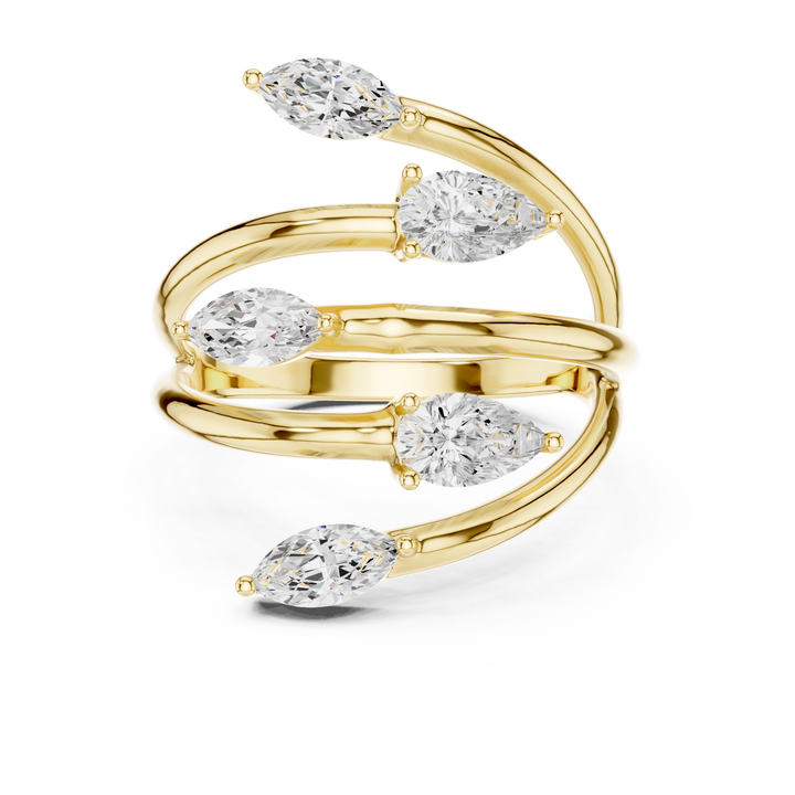 Marquise and Pear Cut Diamond Wrap Ring with Open Twist Design