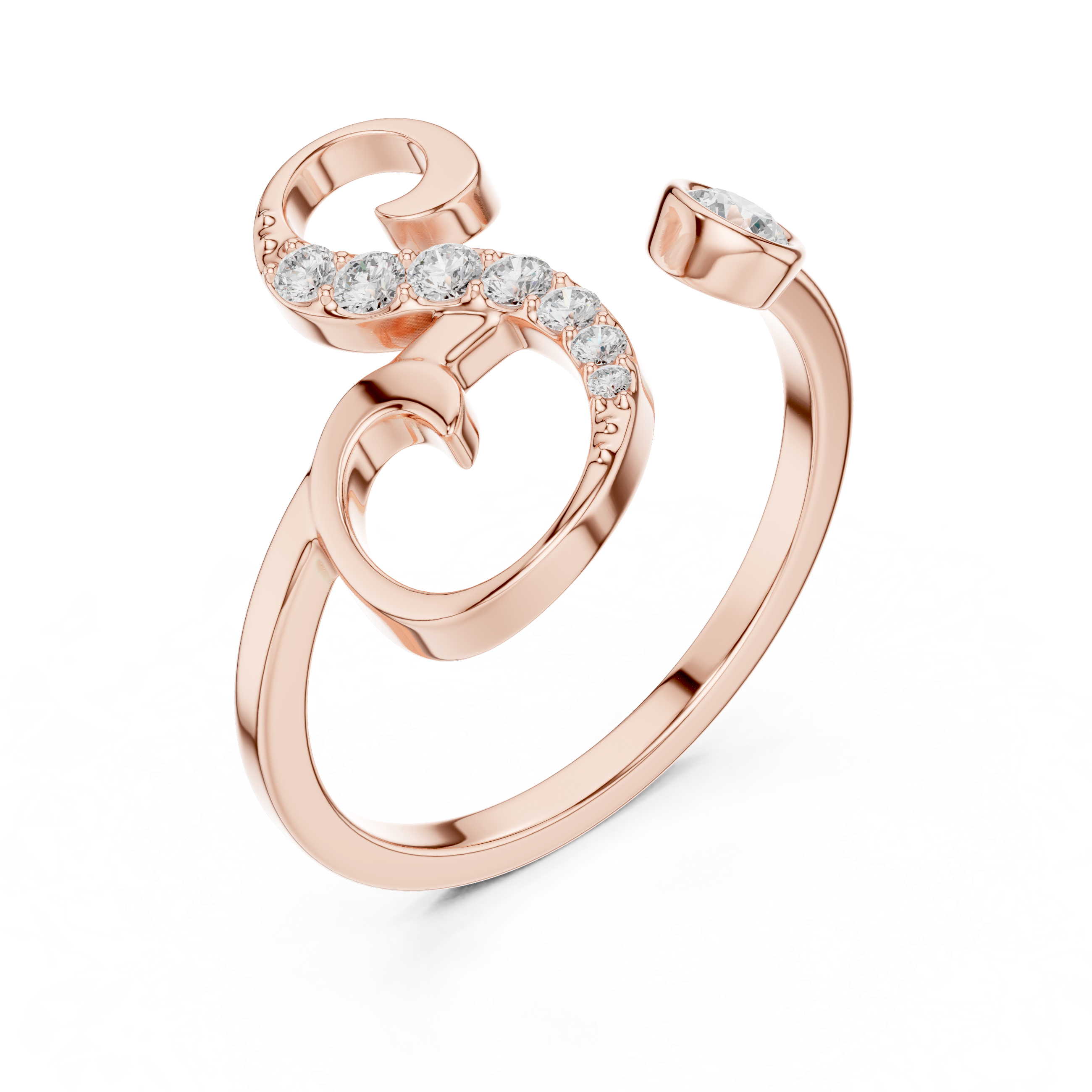 Open Spiral Diamond Accent Ring with Bezel Set Center