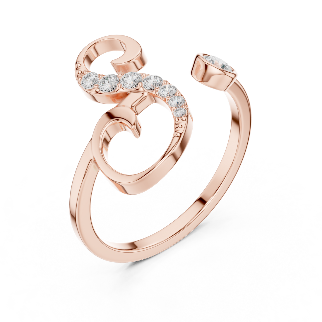 Open Spiral Diamond Accent Ring with Bezel Set Center