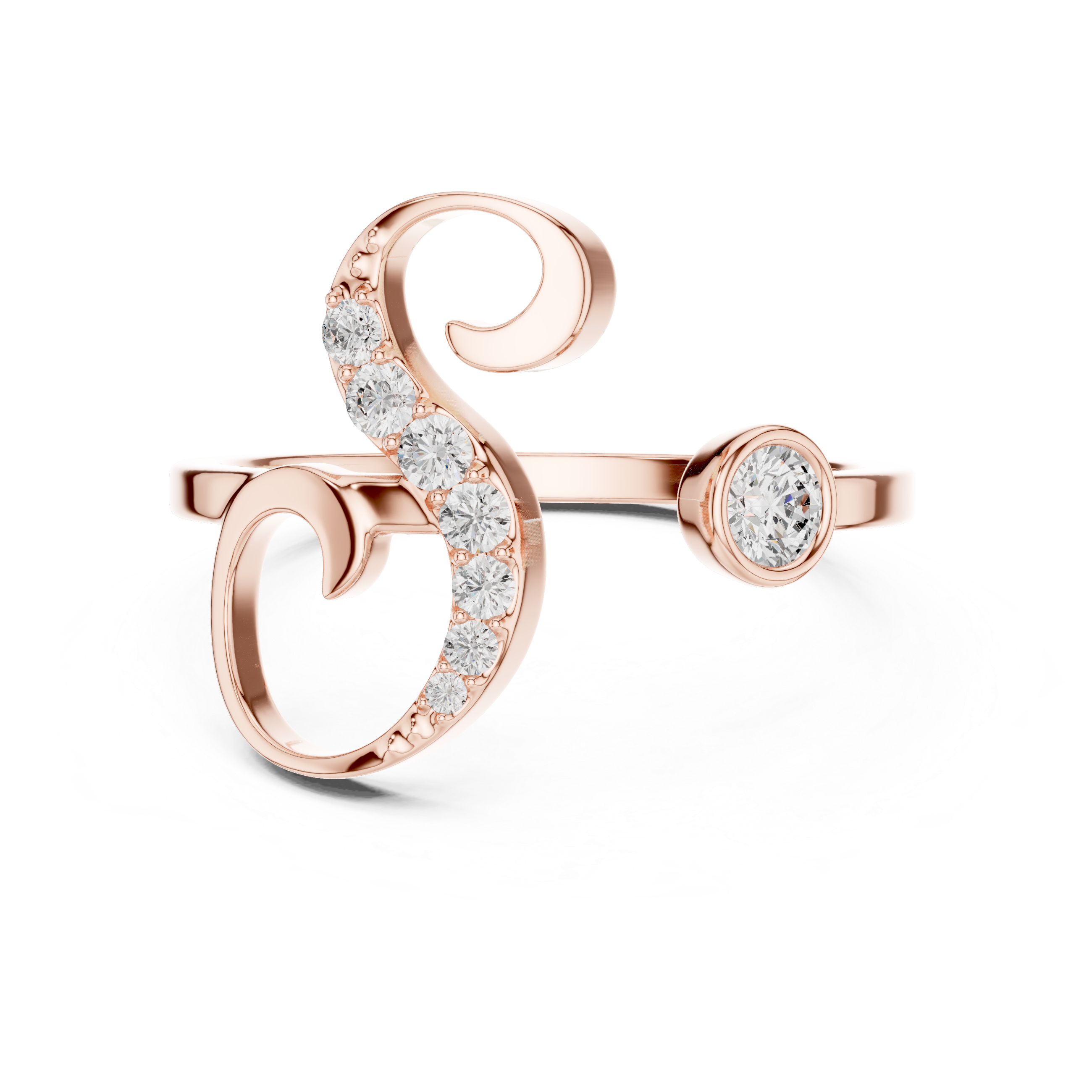 Open Spiral Diamond Accent Ring with Bezel Set Center