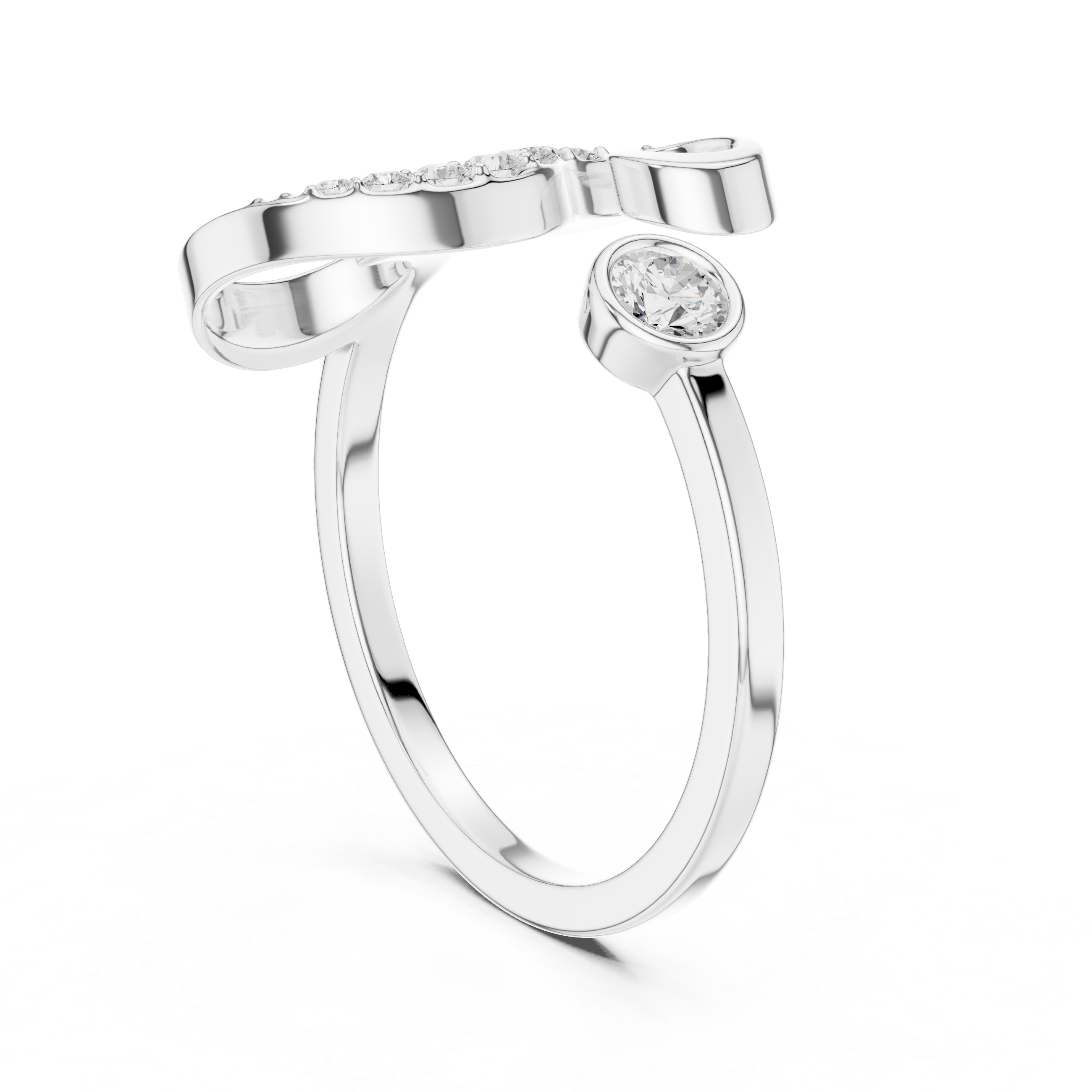 Open Spiral Diamond Accent Ring with Bezel Set Center