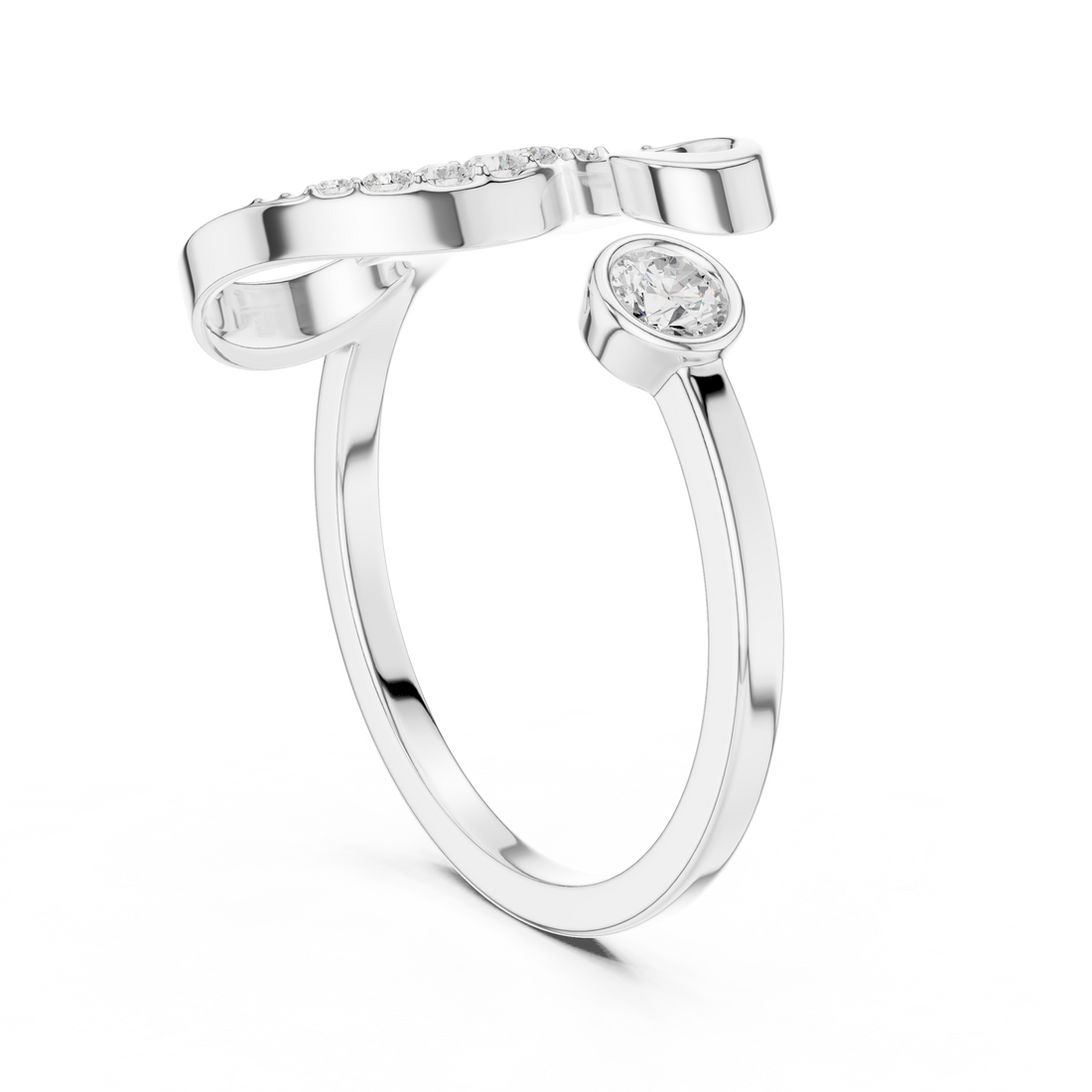 Open Spiral Diamond Accent Ring with Bezel Set Center