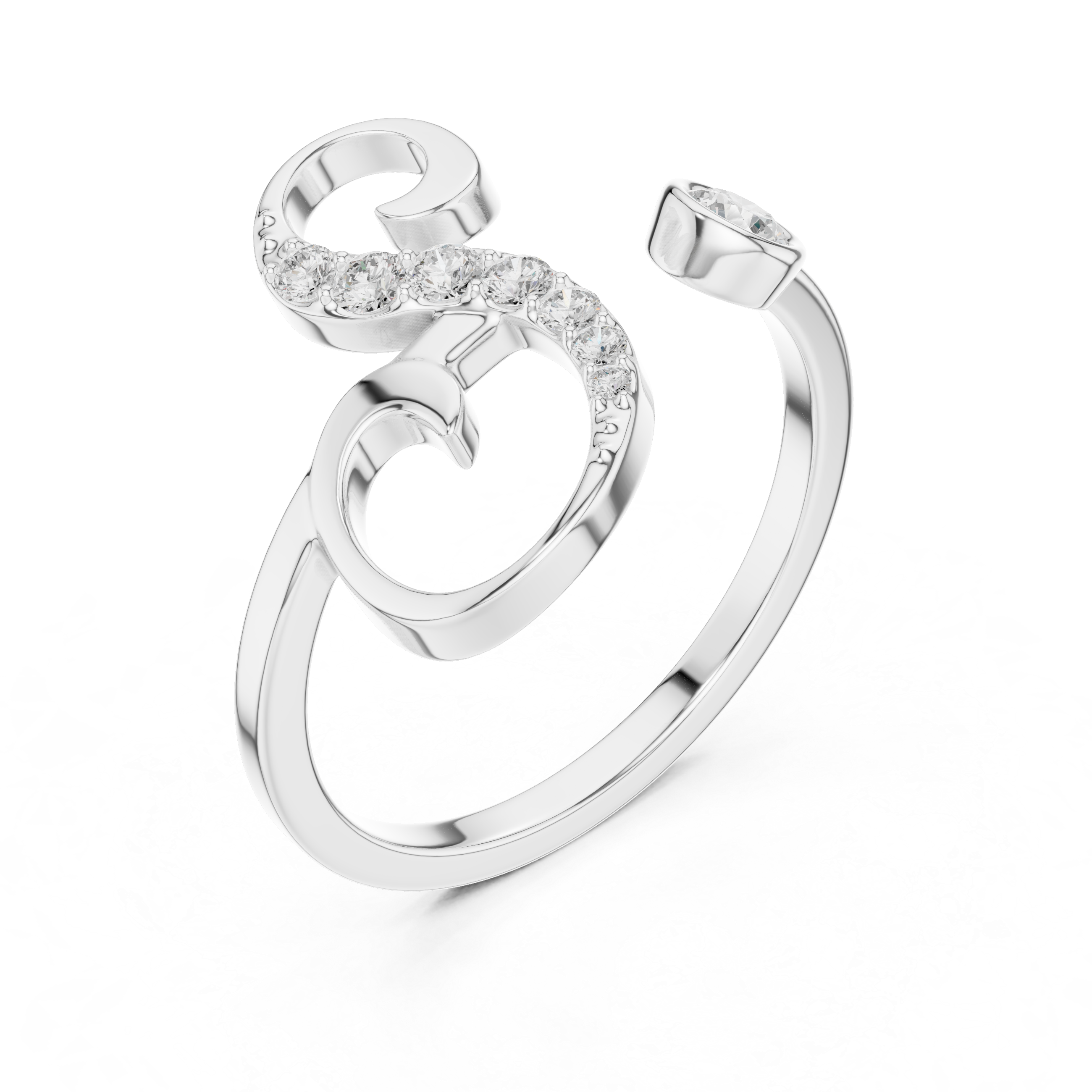 Open Spiral Diamond Accent Ring with Bezel Set Center
