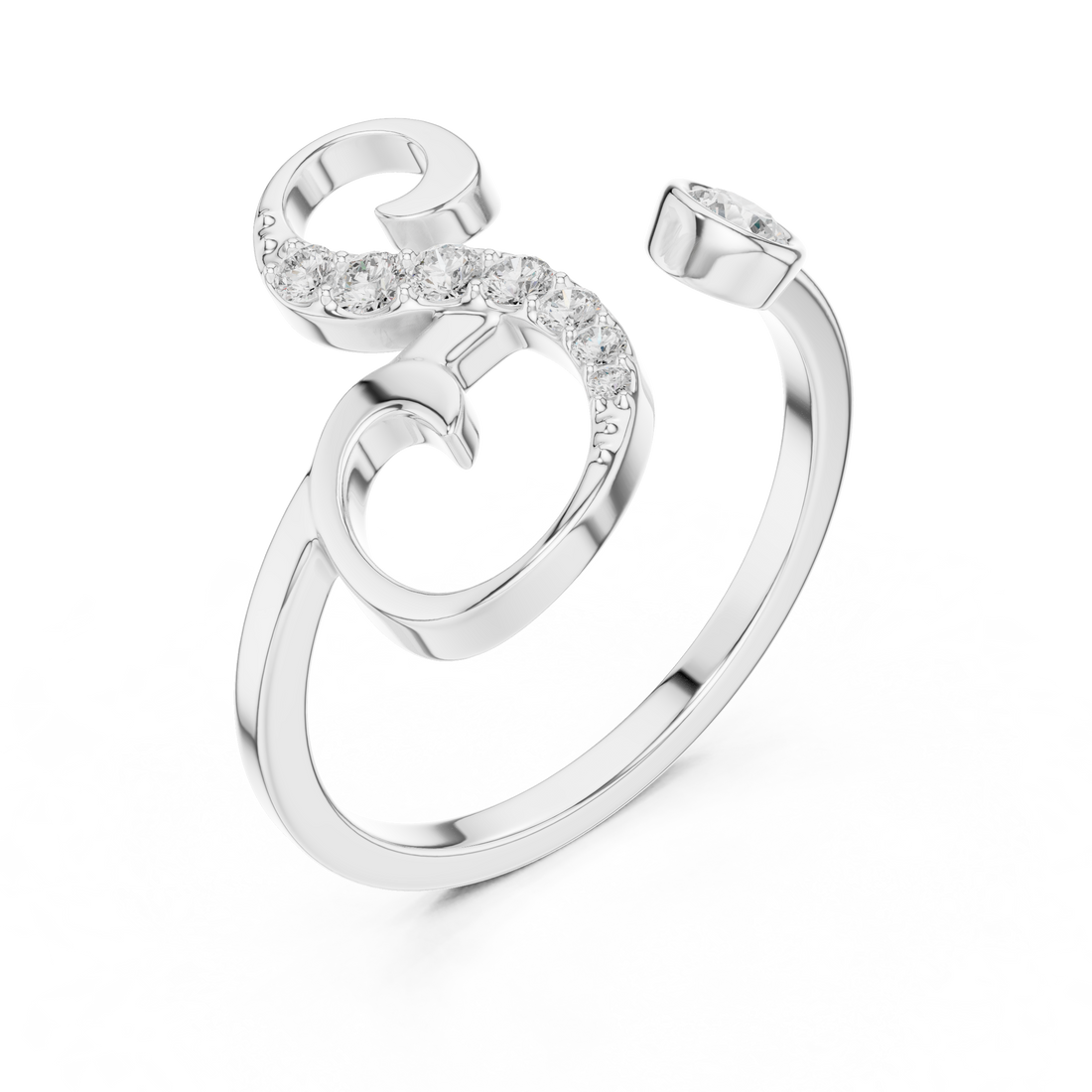 Open Spiral Diamond Accent Ring with Bezel Set Center