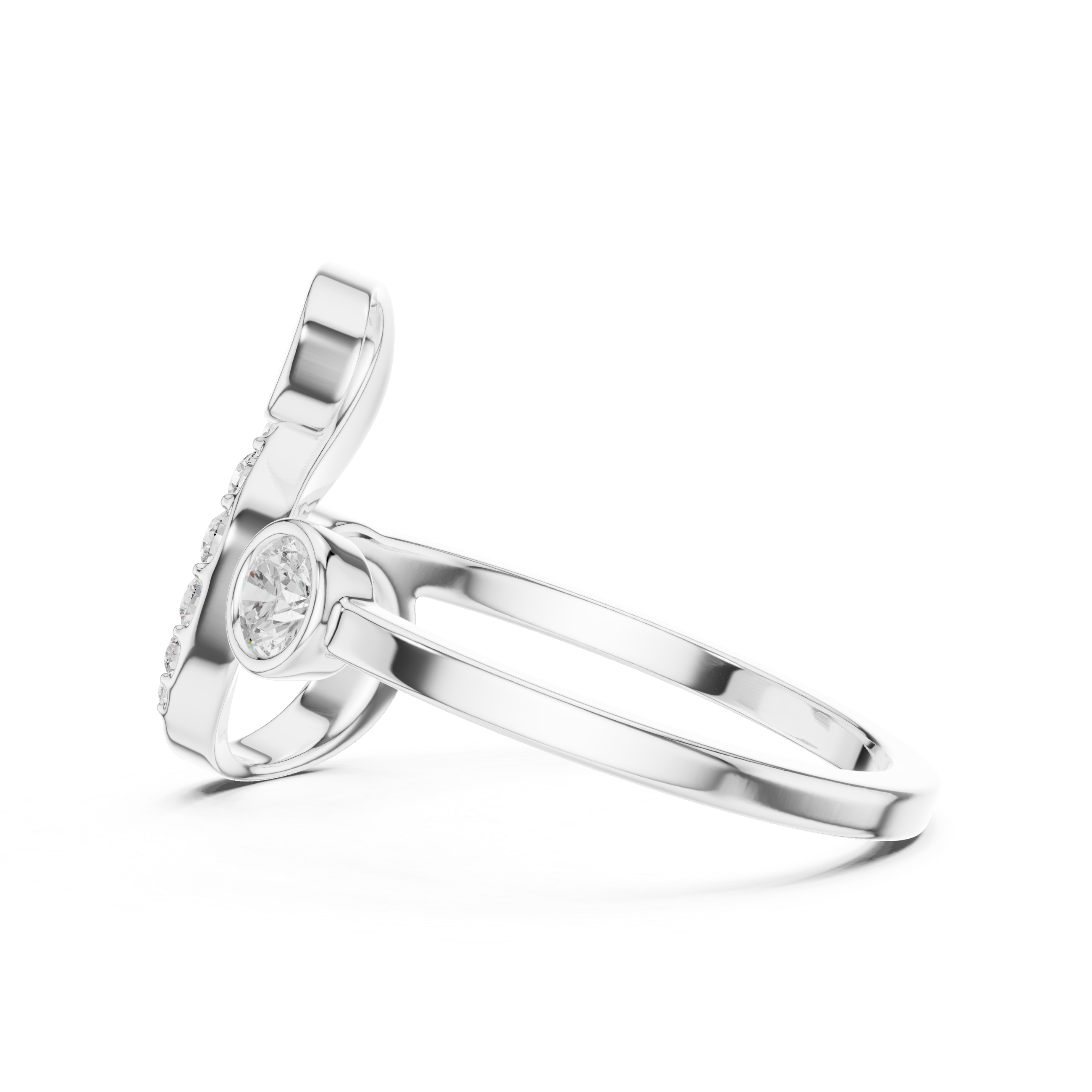 Open Spiral Diamond Accent Ring with Bezel Set Center