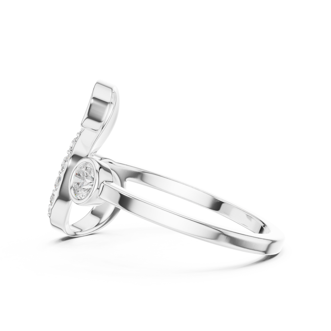 Open Spiral Diamond Accent Ring with Bezel Set Center