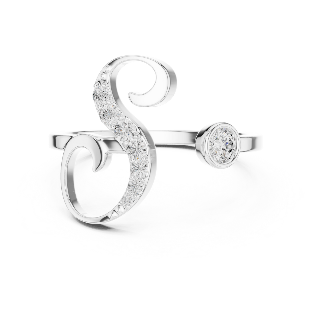 Open Spiral Diamond Accent Ring with Bezel Set Center