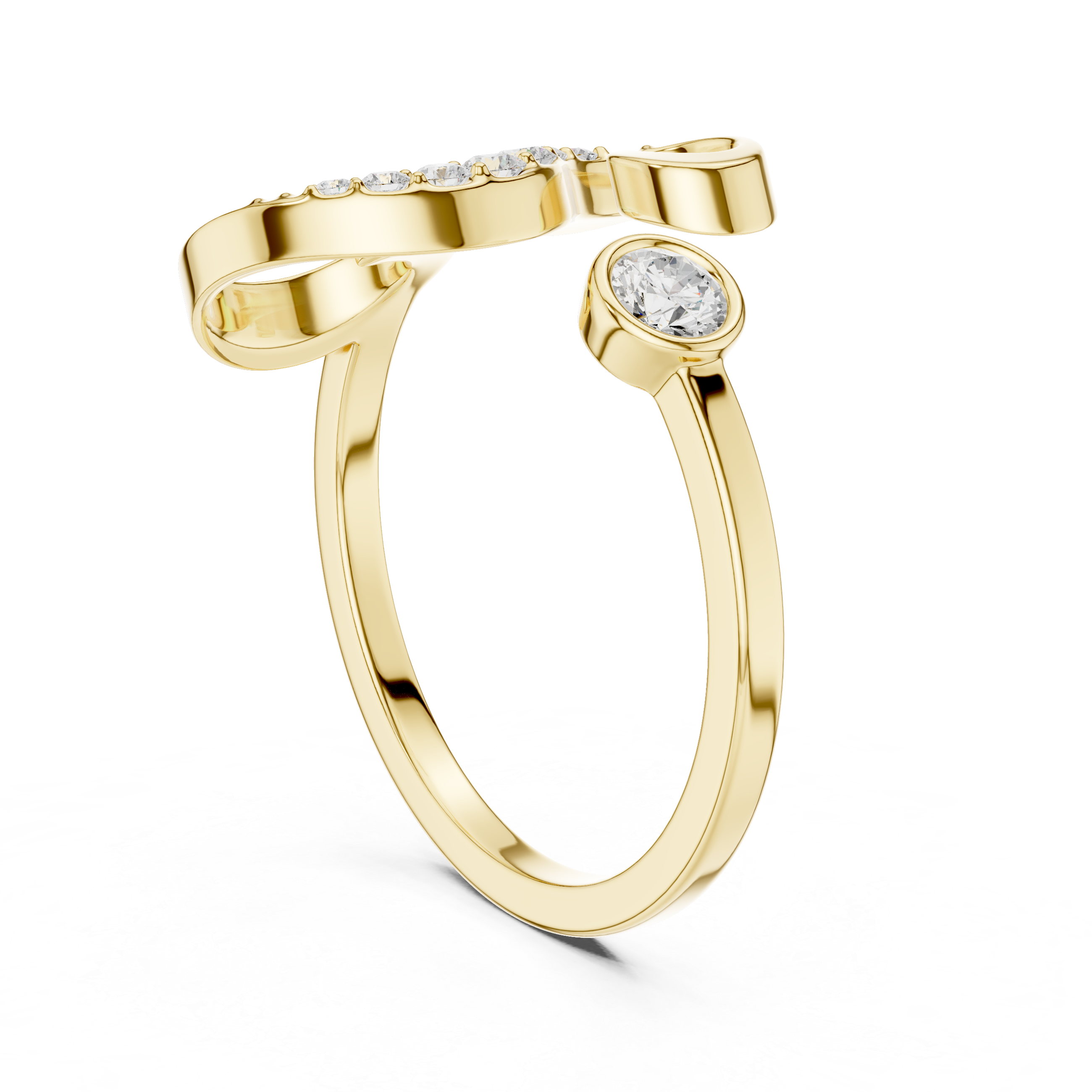 Open Spiral Diamond Accent Ring with Bezel Set Center