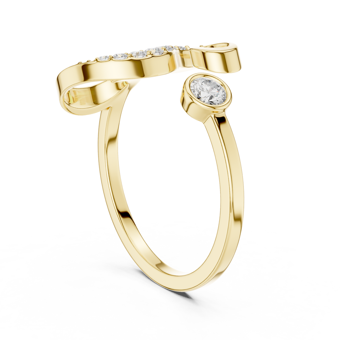Open Spiral Diamond Accent Ring with Bezel Set Center