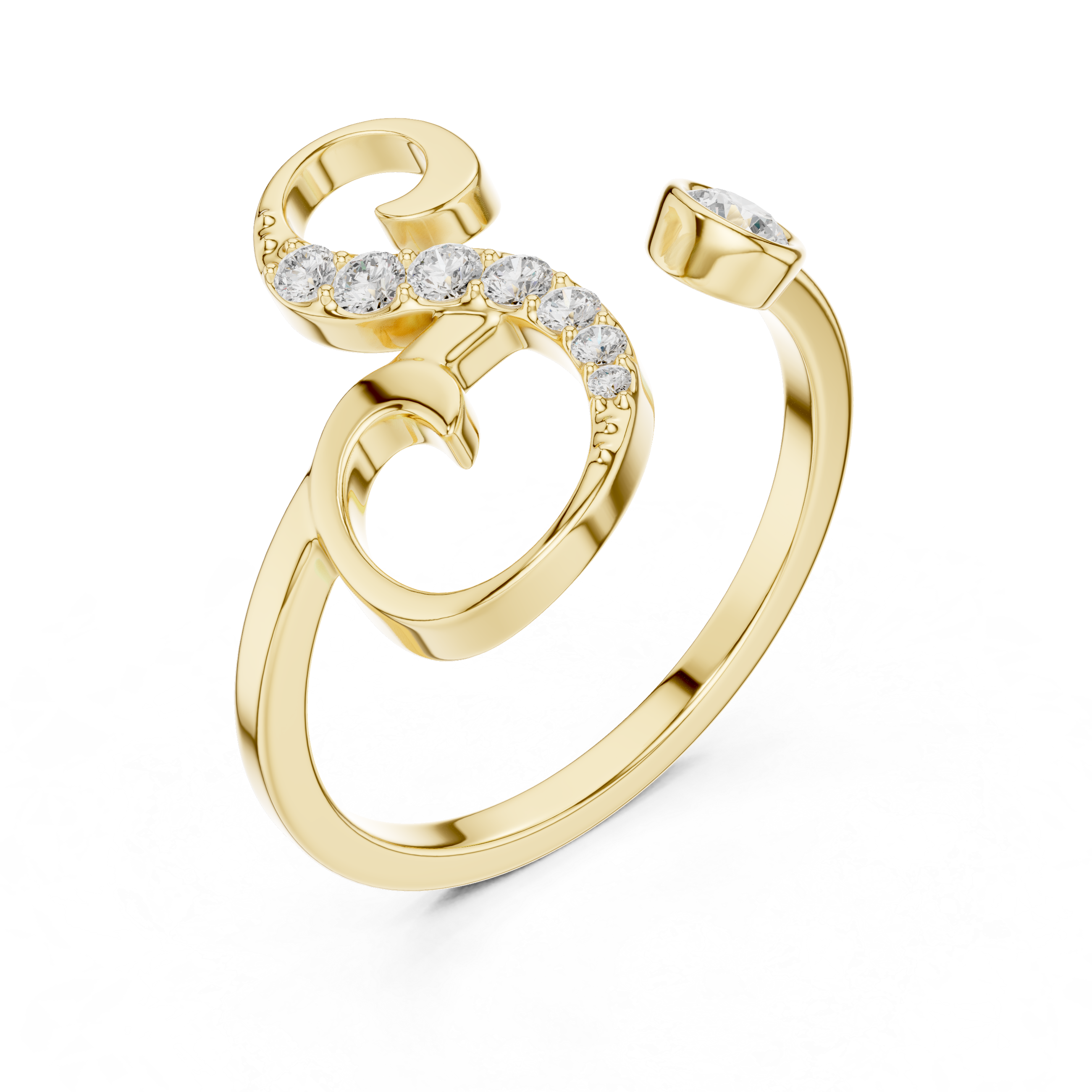 Open Spiral Diamond Accent Ring with Bezel Set Center