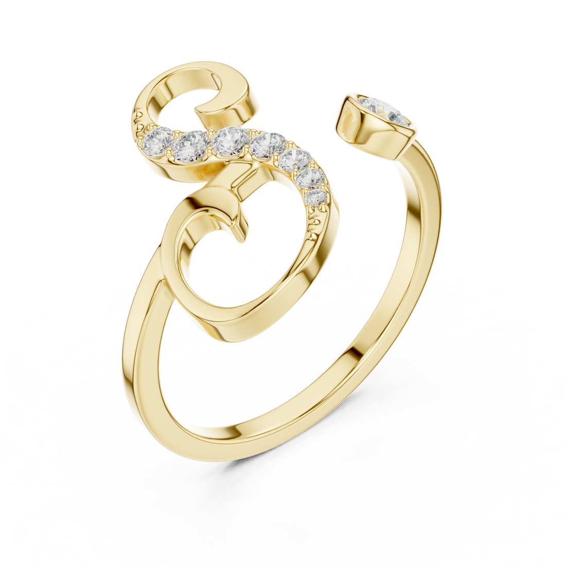 Open Spiral Diamond Accent Ring with Bezel Set Center