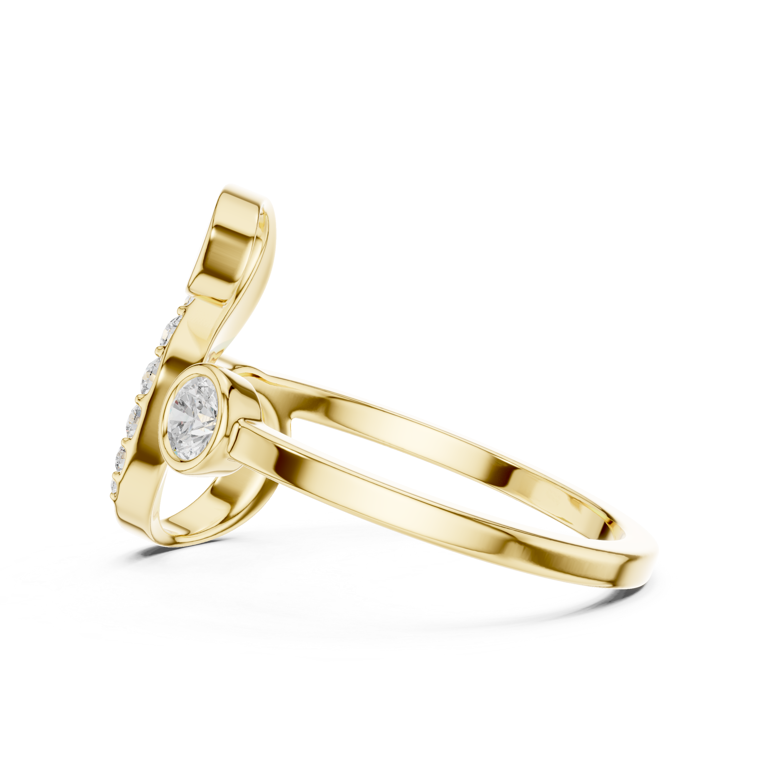 Open Spiral Diamond Accent Ring with Bezel Set Center