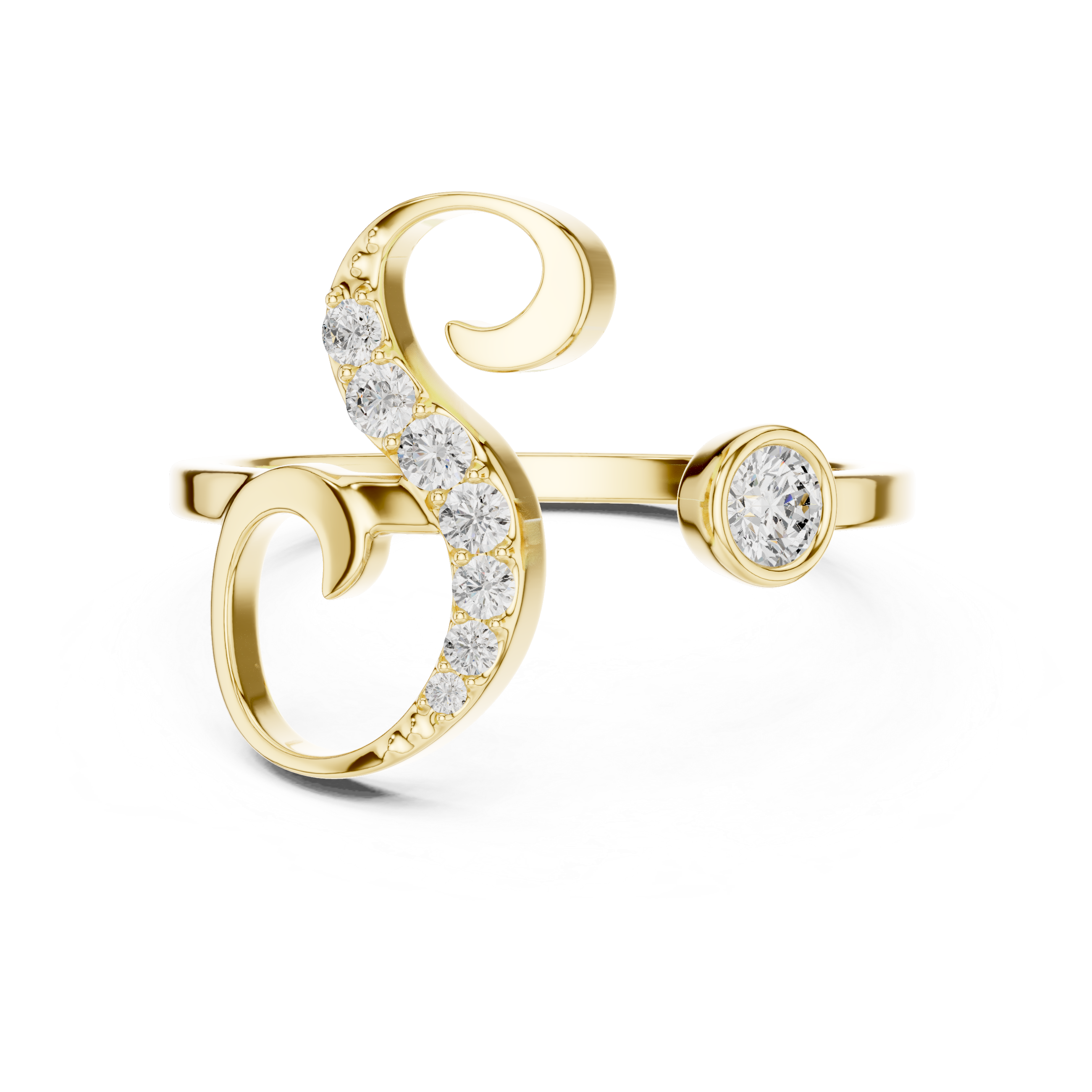 Open Spiral Diamond Accent Ring with Bezel Set Center
