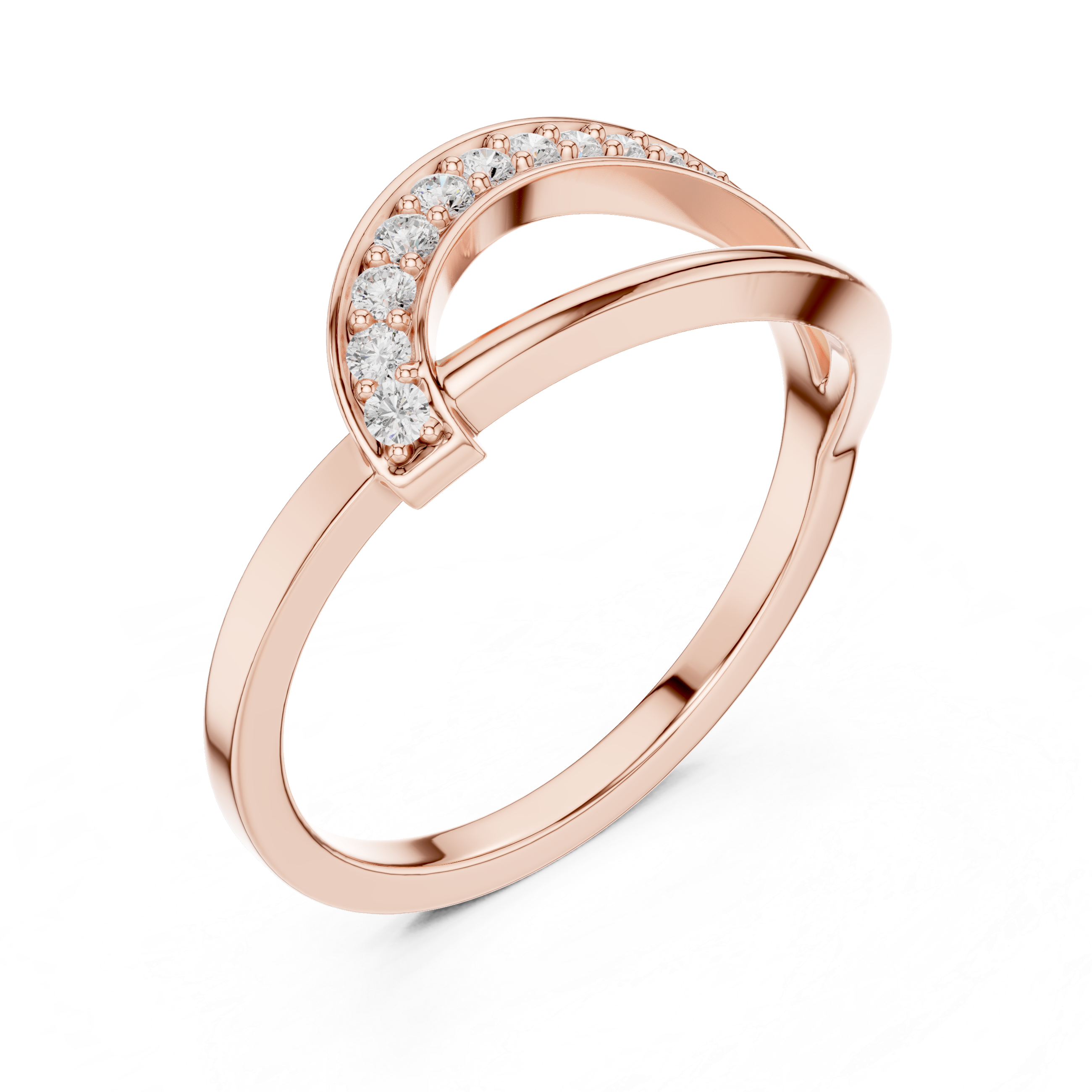 Curved Pavé Diamond Wave Ring with Sleek Minimalist Band Design