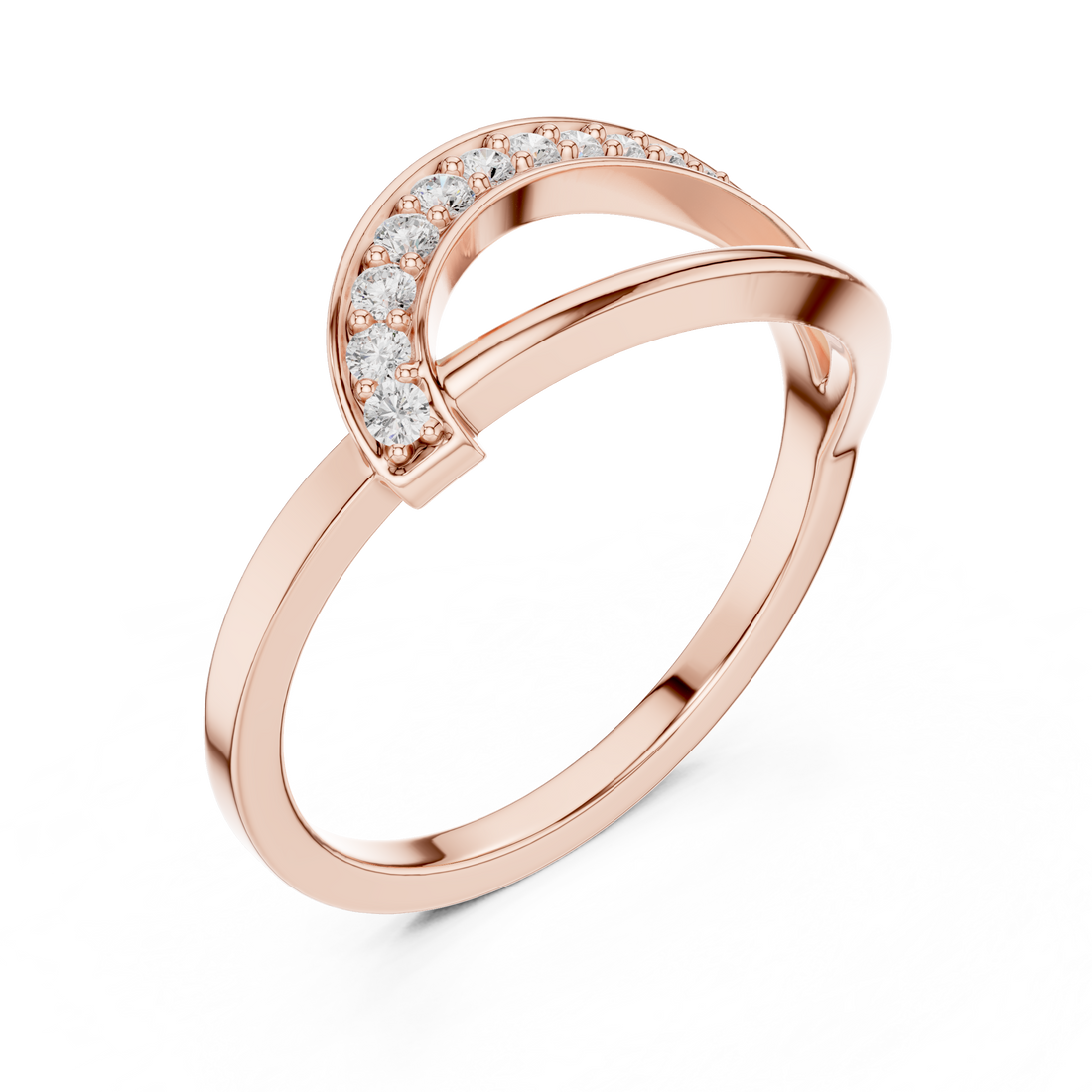 Curved Pavé Diamond Wave Ring with Sleek Minimalist Band Design