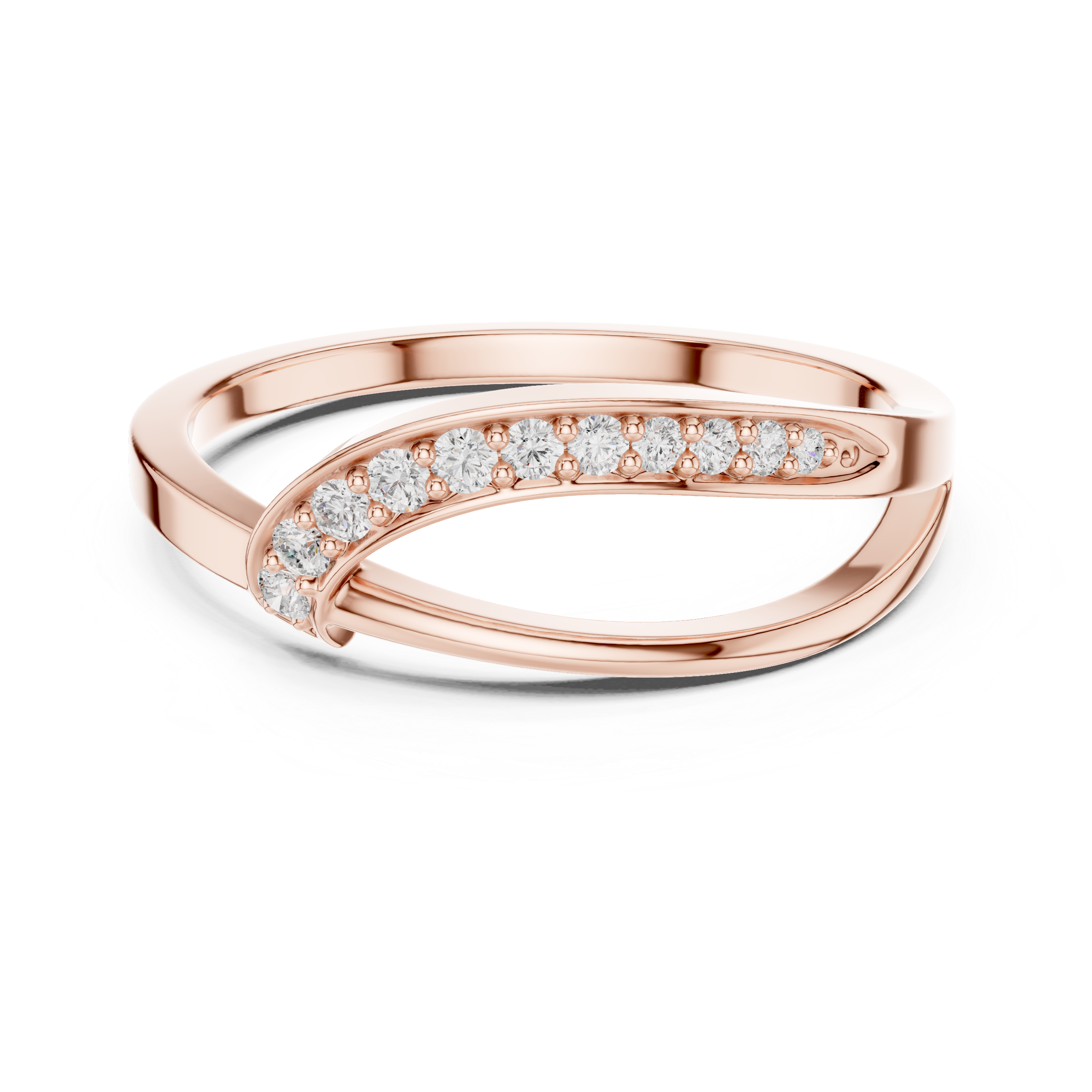 Curved Pavé Diamond Wave Ring with Sleek Minimalist Band Design
