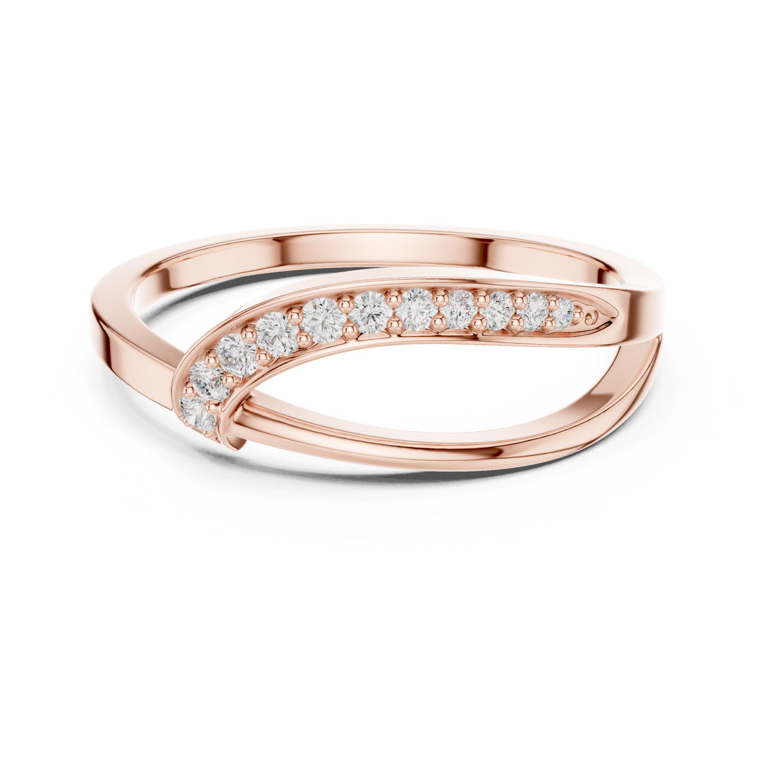 Curved Pavé Diamond Wave Ring with Sleek Minimalist Band Design