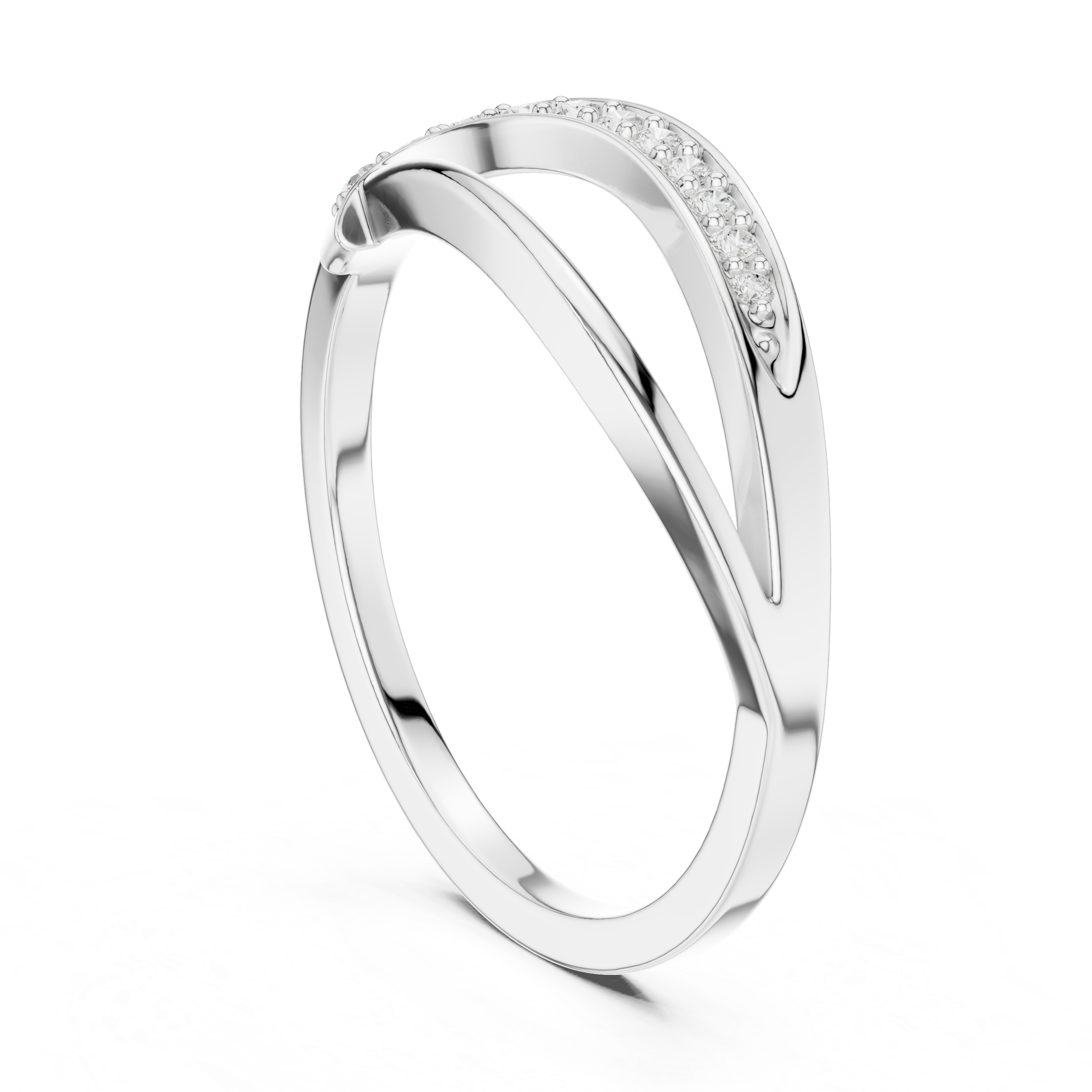 Curved Pavé Diamond Wave Ring with Sleek Minimalist Band Design