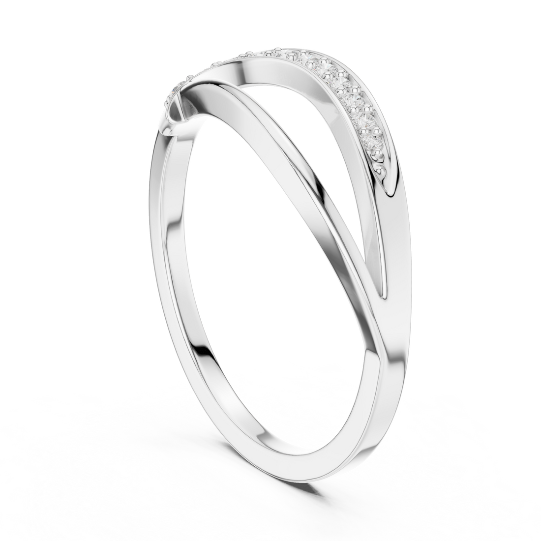 Curved Pavé Diamond Wave Ring with Sleek Minimalist Band Design