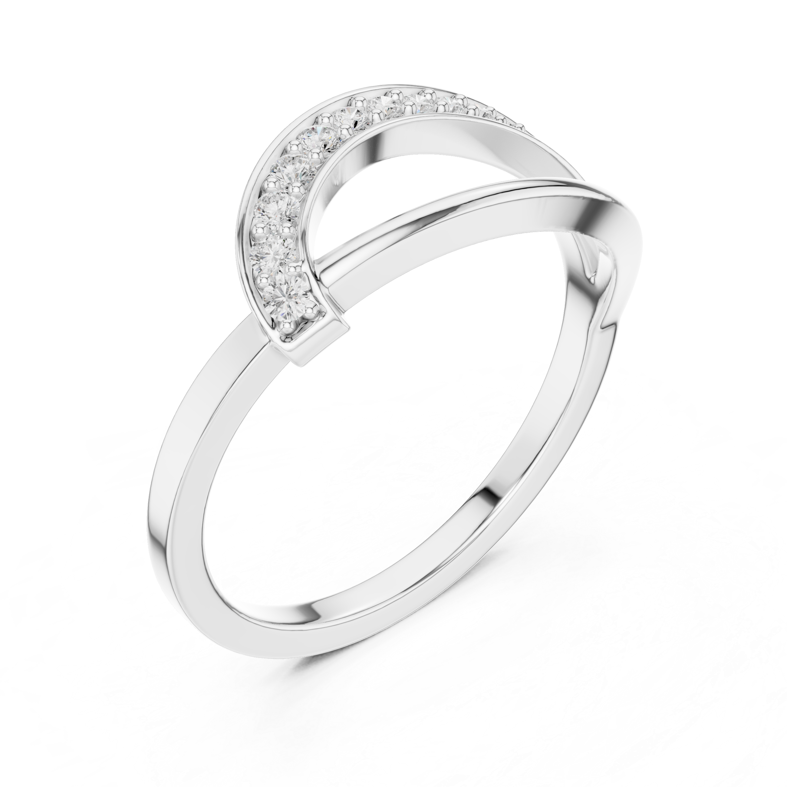 Curved Pavé Diamond Wave Ring with Sleek Minimalist Band Design
