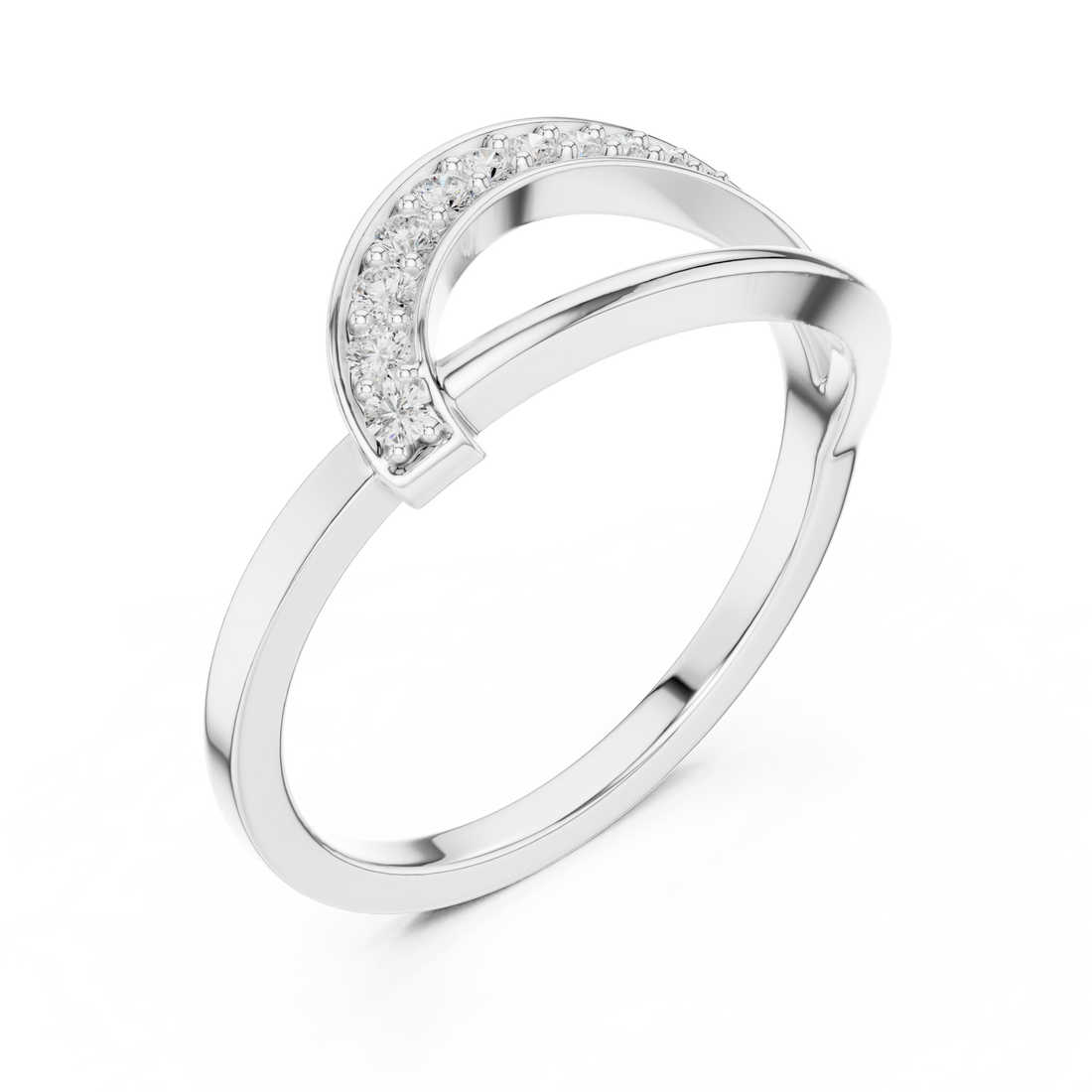 Curved Pavé Diamond Wave Ring with Sleek Minimalist Band Design