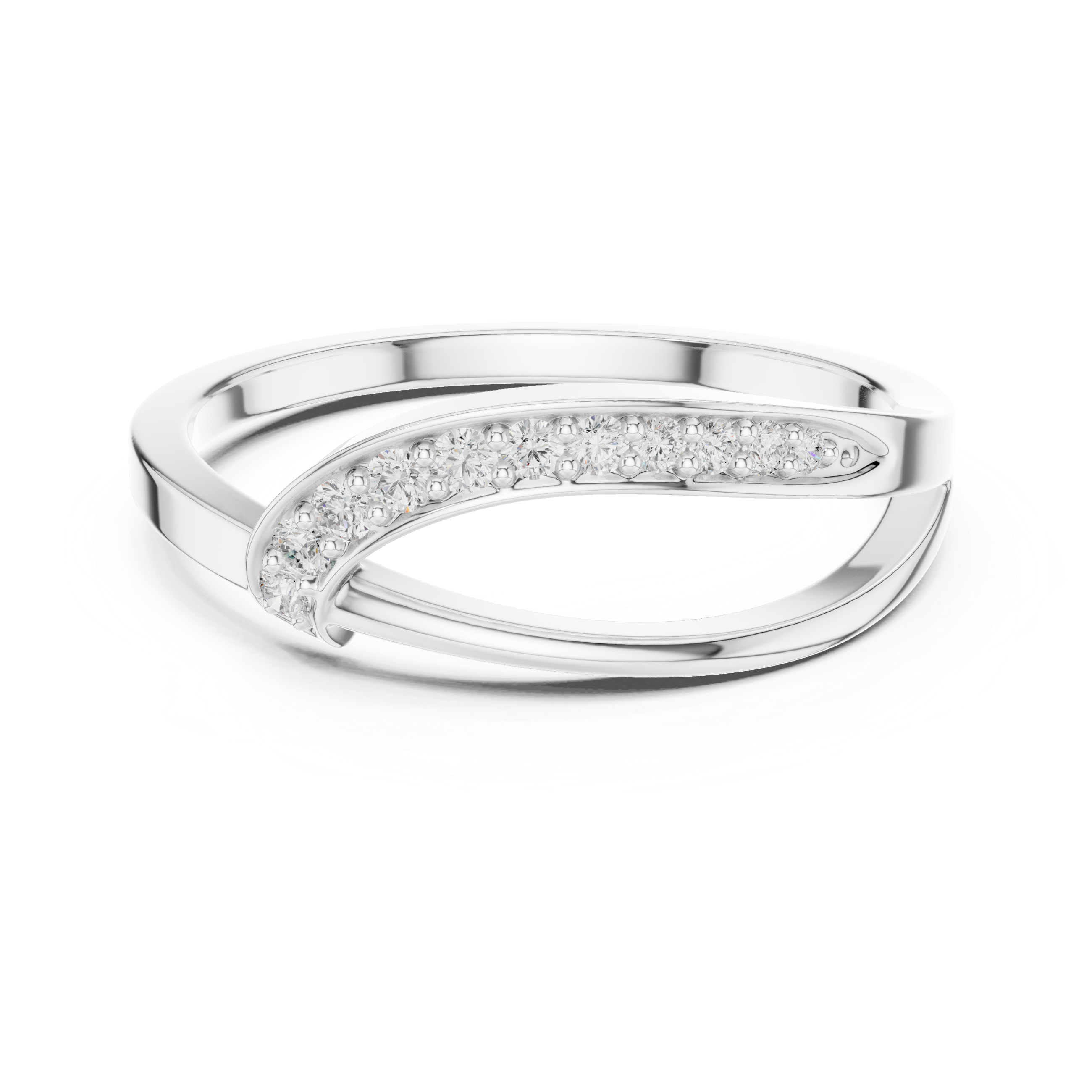 Curved Pavé Diamond Wave Ring with Sleek Minimalist Band Design