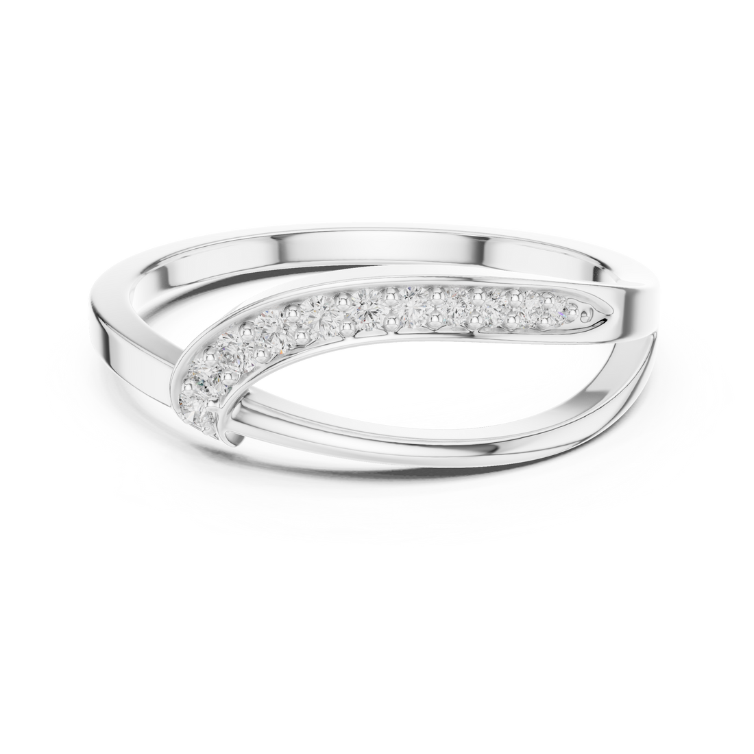 Curved Pavé Diamond Wave Ring with Sleek Minimalist Band Design