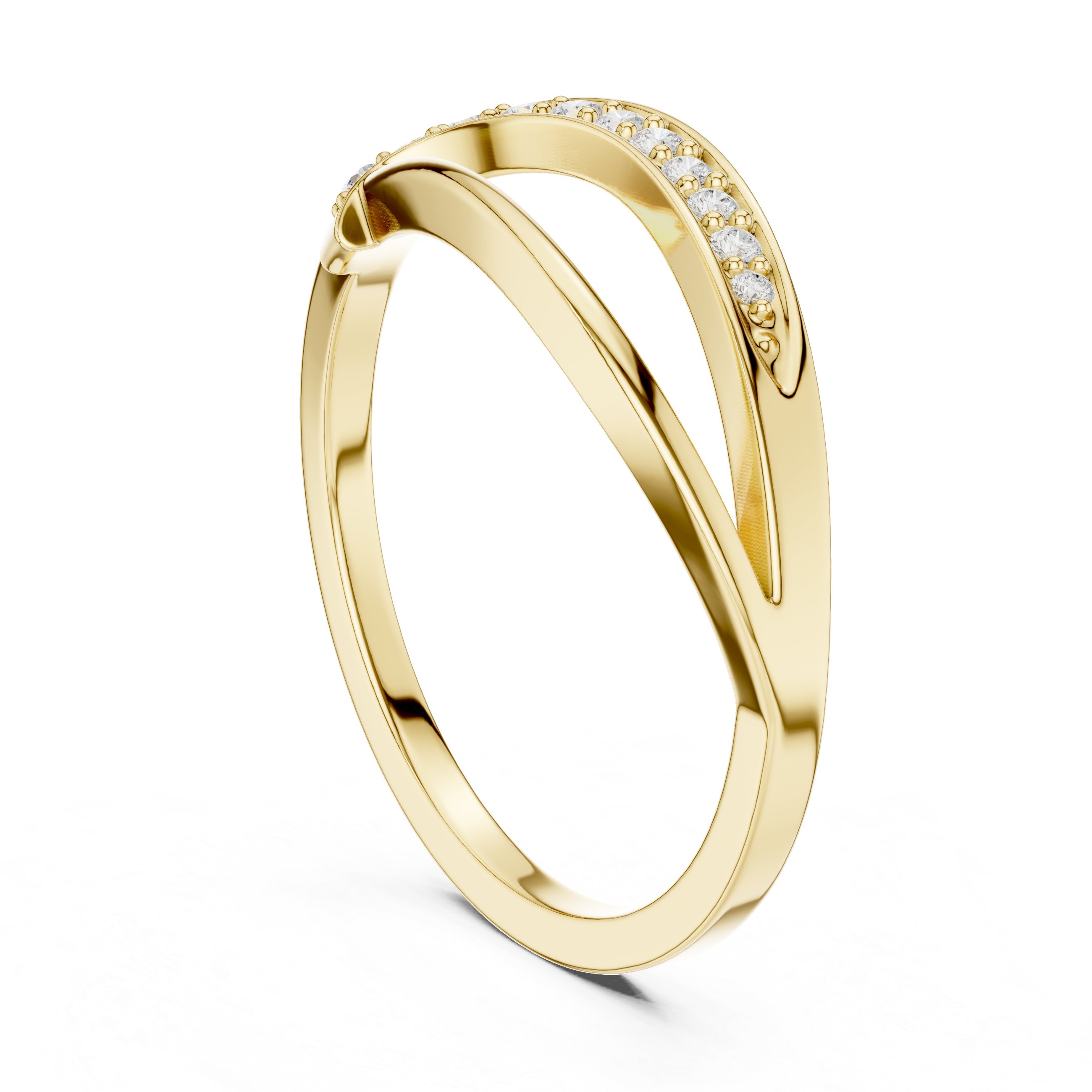 Curved Pavé Diamond Wave Ring with Sleek Minimalist Band Design