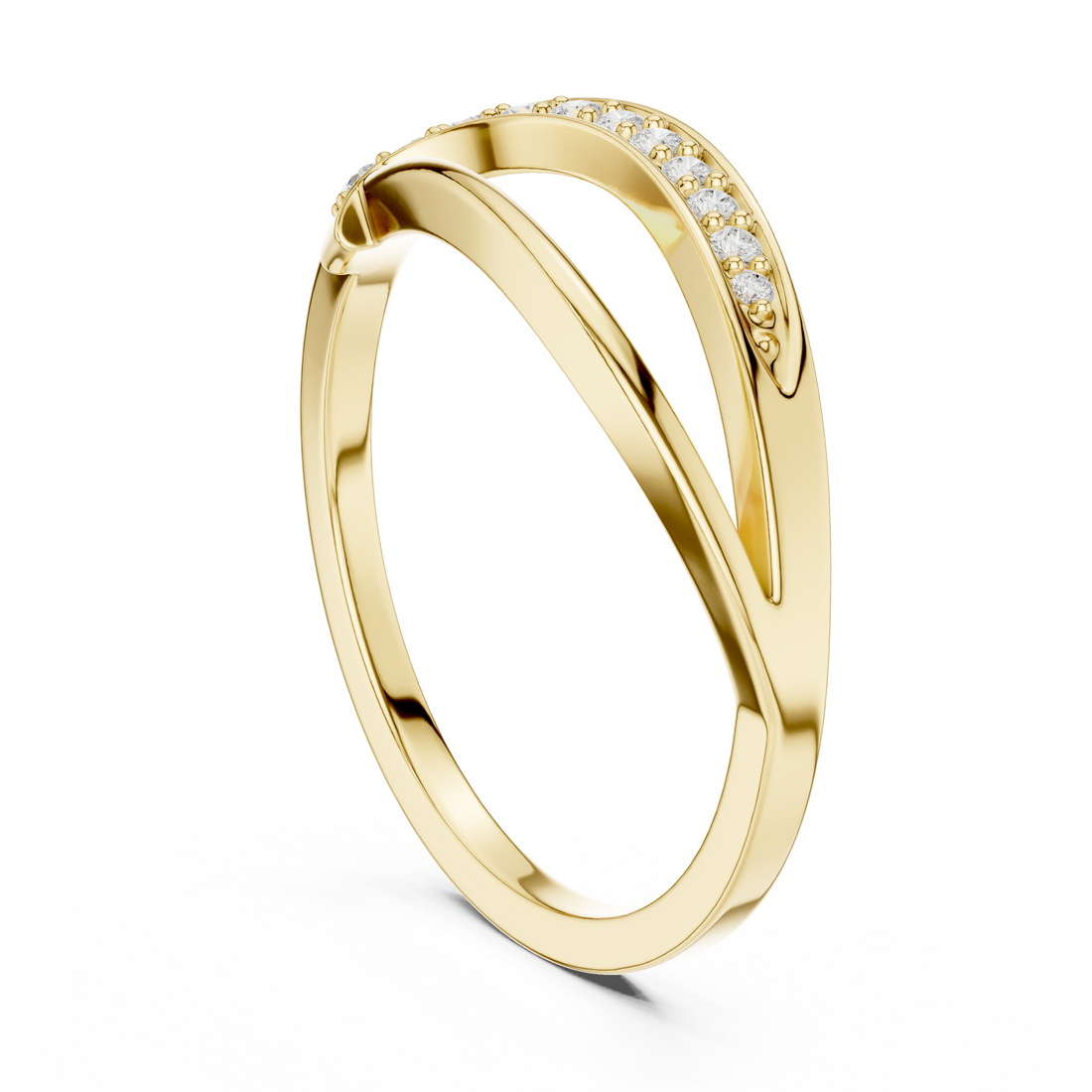 Curved Pavé Diamond Wave Ring with Sleek Minimalist Band Design