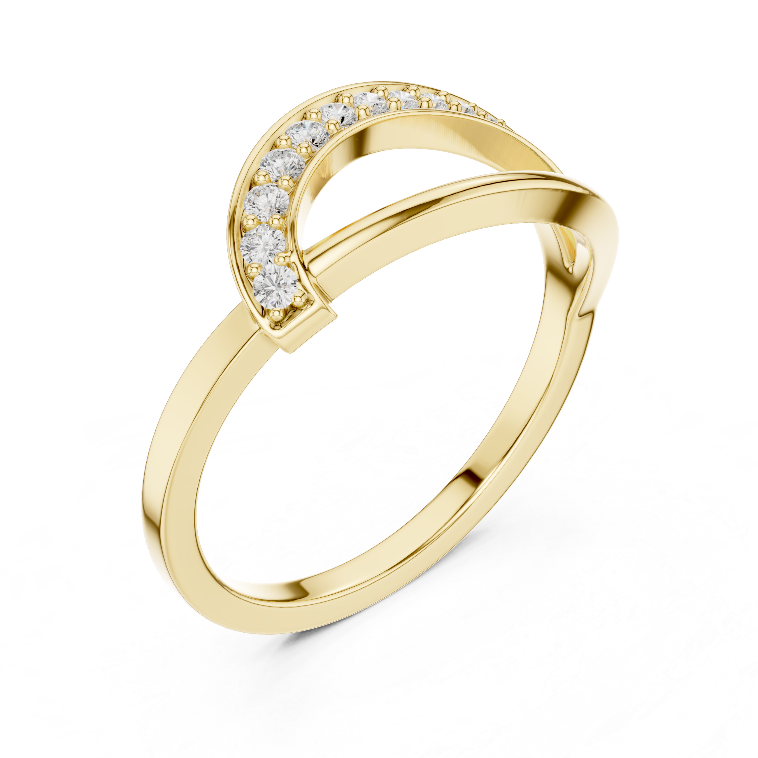 Curved Pavé Diamond Wave Ring with Sleek Minimalist Band Design