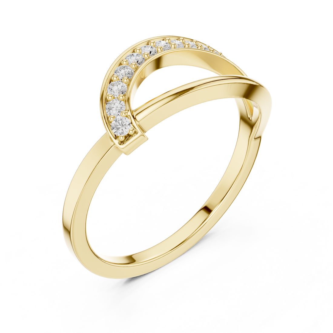 Curved Pavé Diamond Wave Ring with Sleek Minimalist Band Design