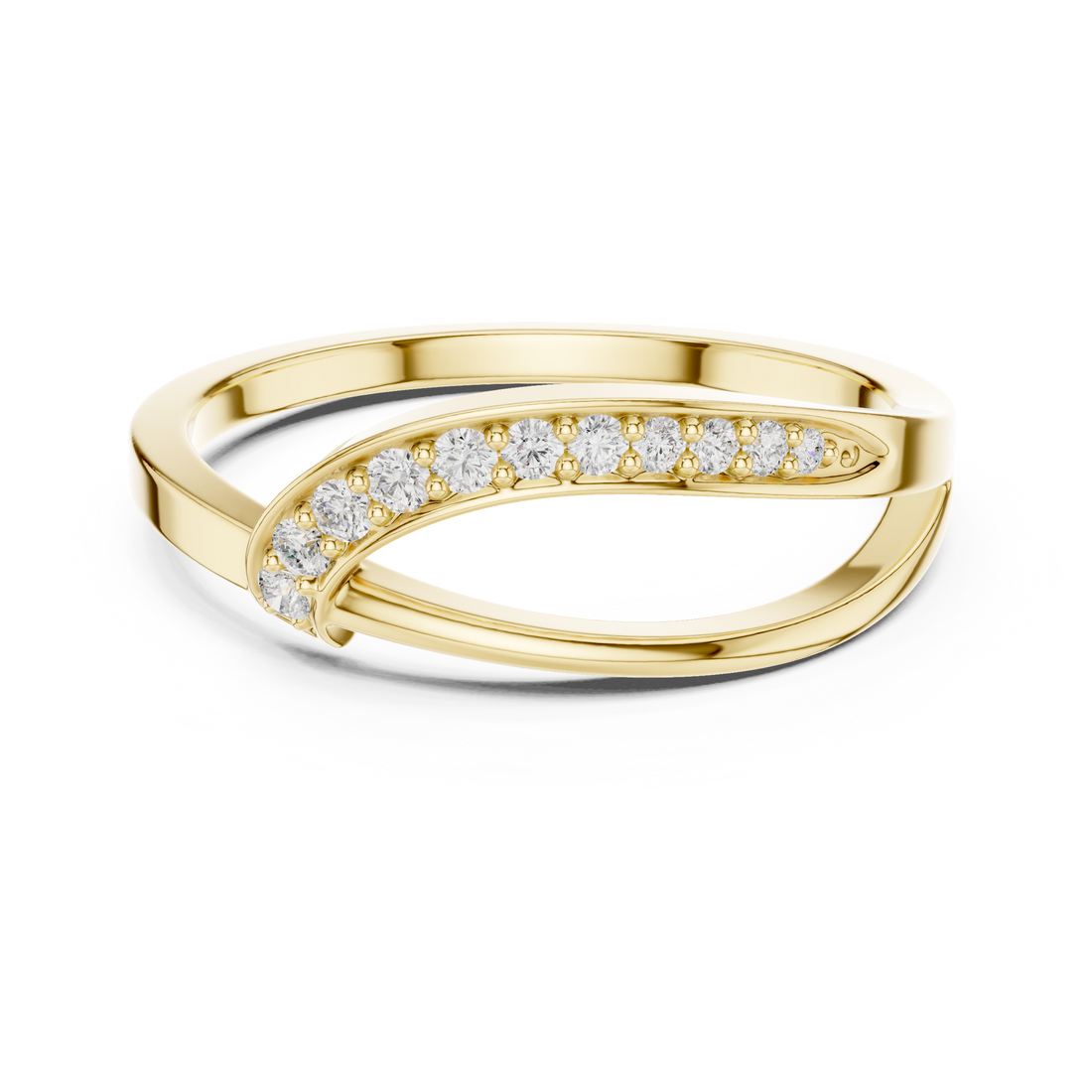 Curved Pavé Diamond Wave Ring with Sleek Minimalist Band Design