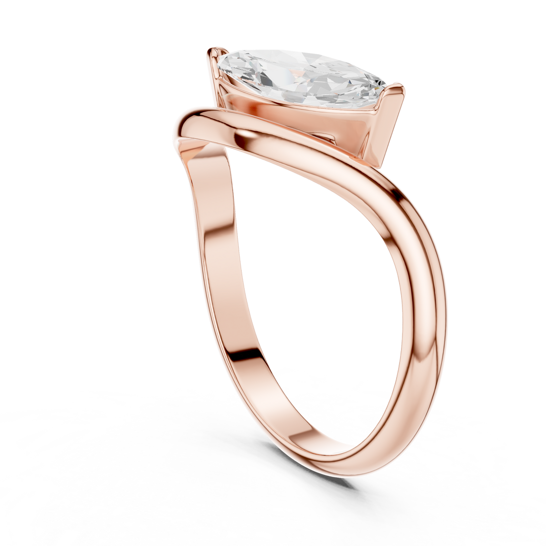 Marquise Cut Diamond Twist Band Solitaire Ring Modern Elegance