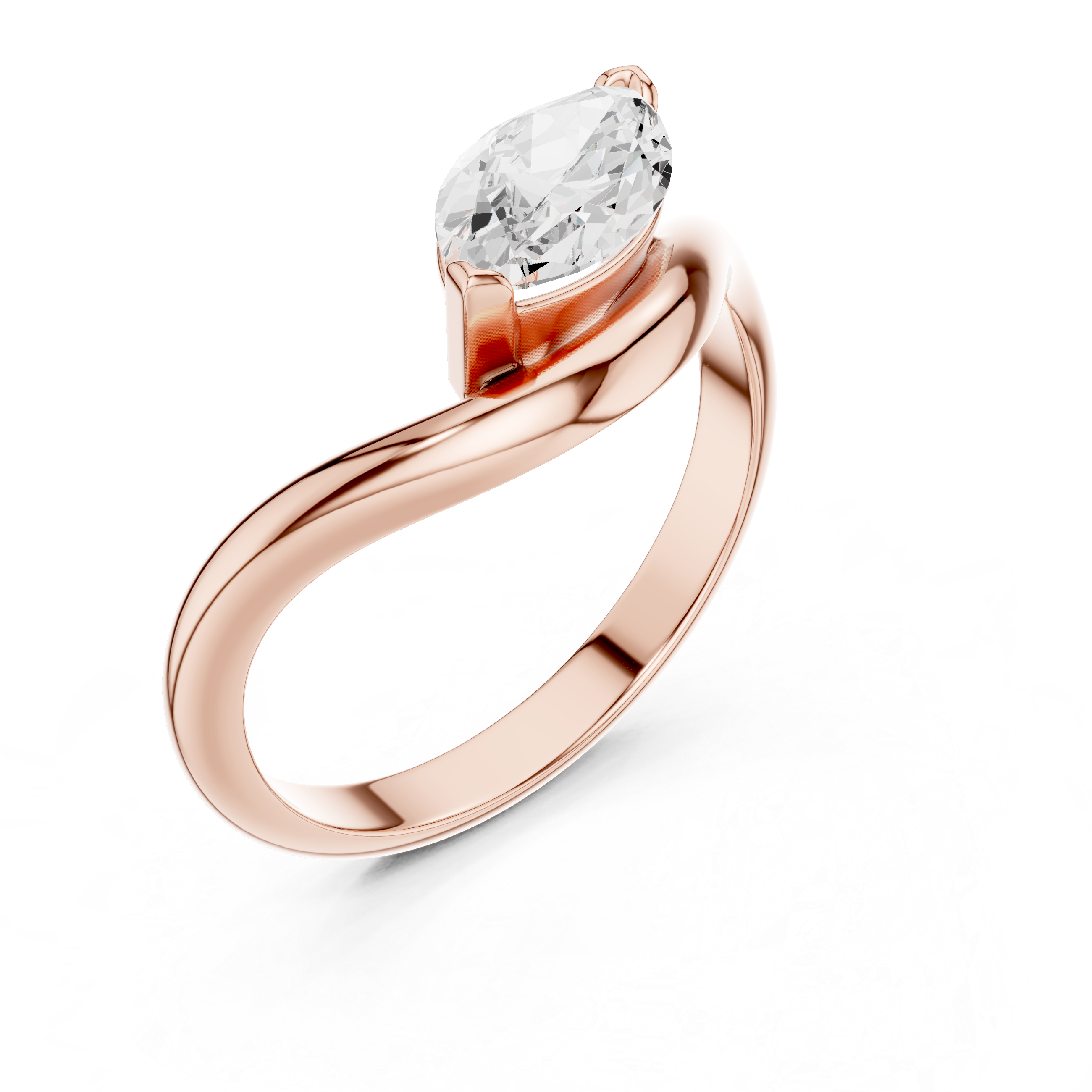 Marquise Cut Diamond Twist Band Solitaire Ring Modern Elegance