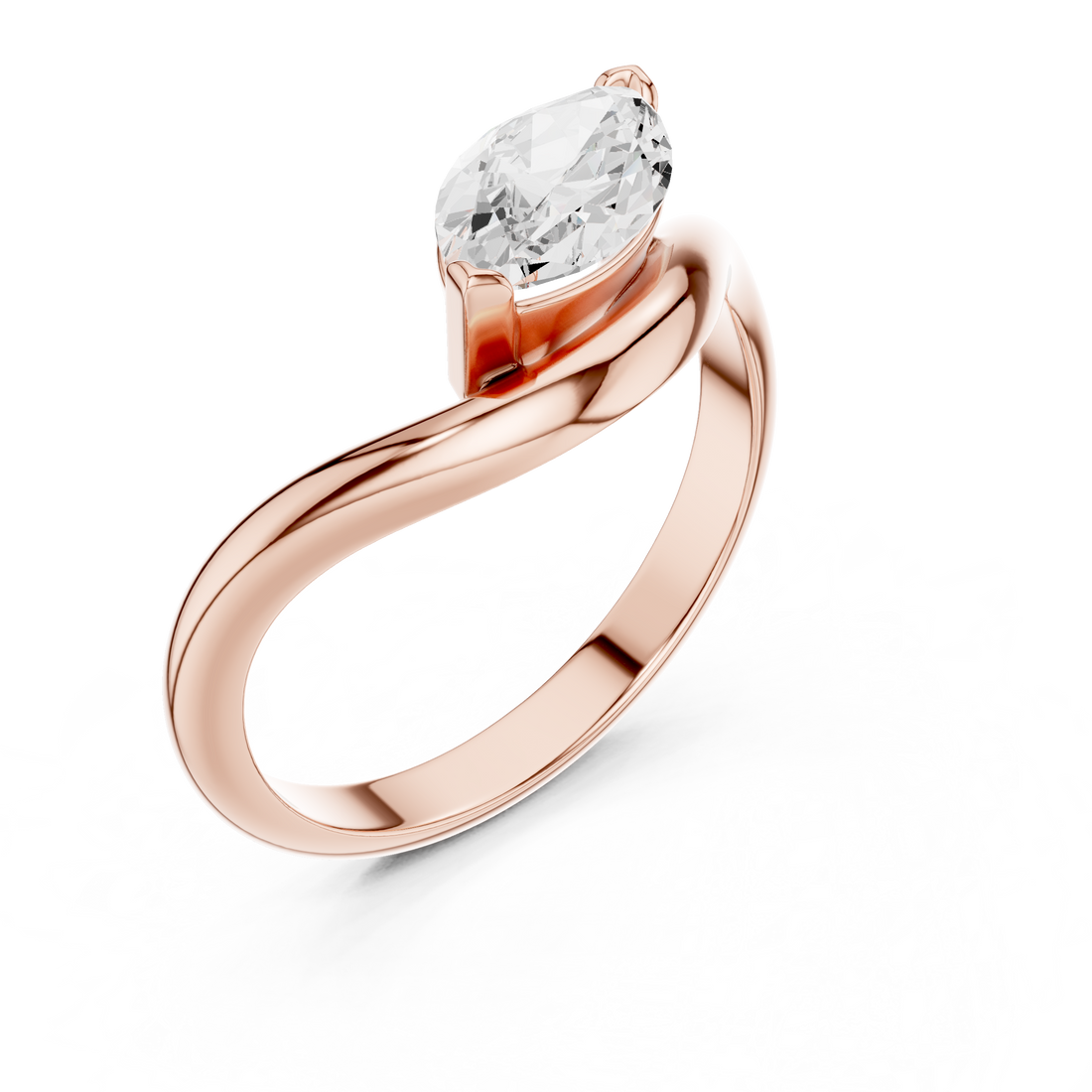 Marquise Cut Diamond Twist Band Solitaire Ring Modern Elegance