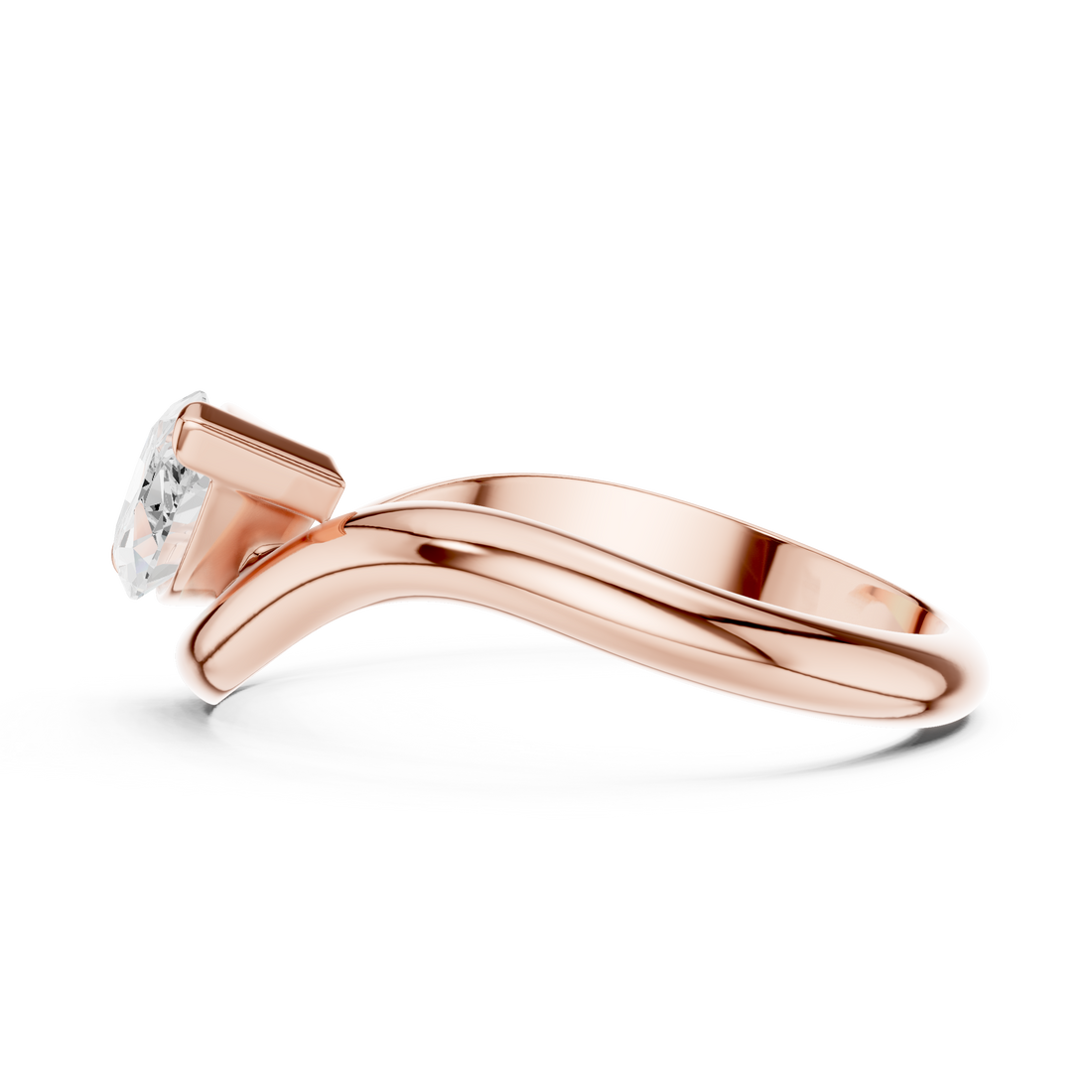 Marquise Cut Diamond Twist Band Solitaire Ring Modern Elegance