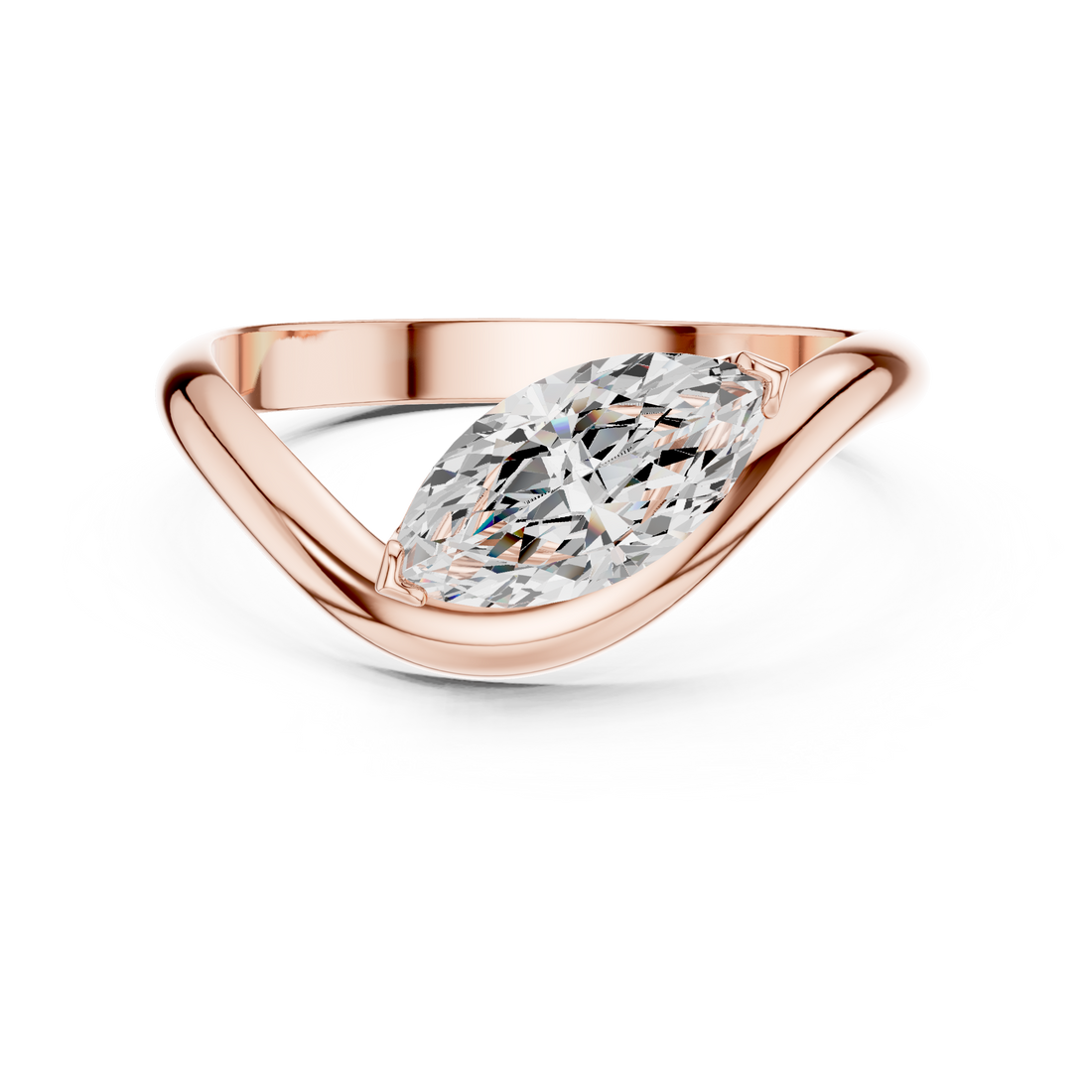 Marquise Cut Diamond Twist Band Solitaire Ring Modern Elegance