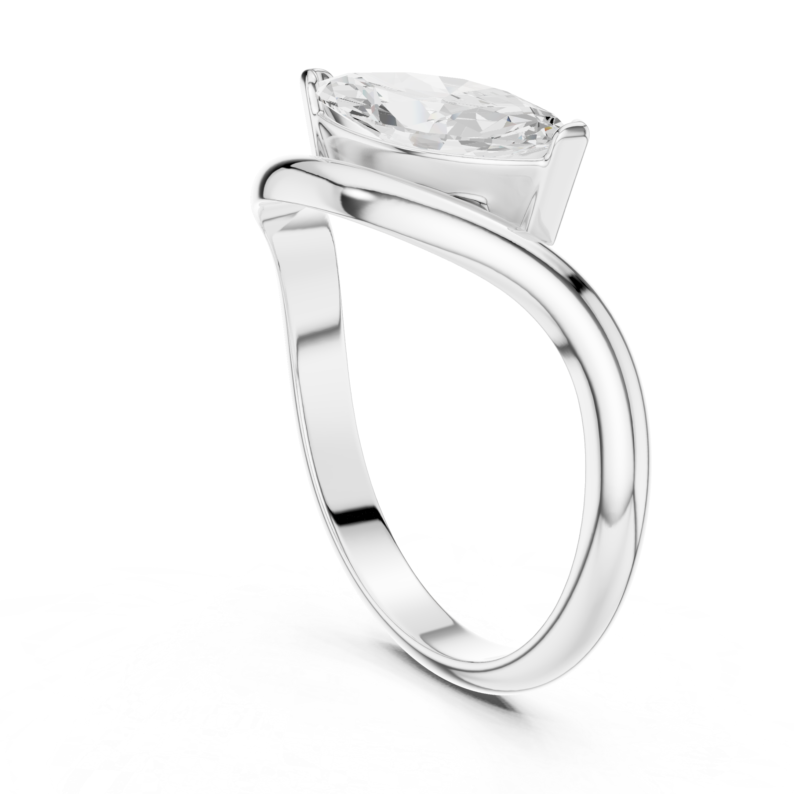 Marquise Cut Diamond Twist Band Solitaire Ring Modern Elegance