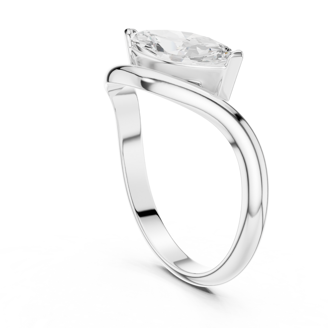 Marquise Cut Diamond Twist Band Solitaire Ring Modern Elegance