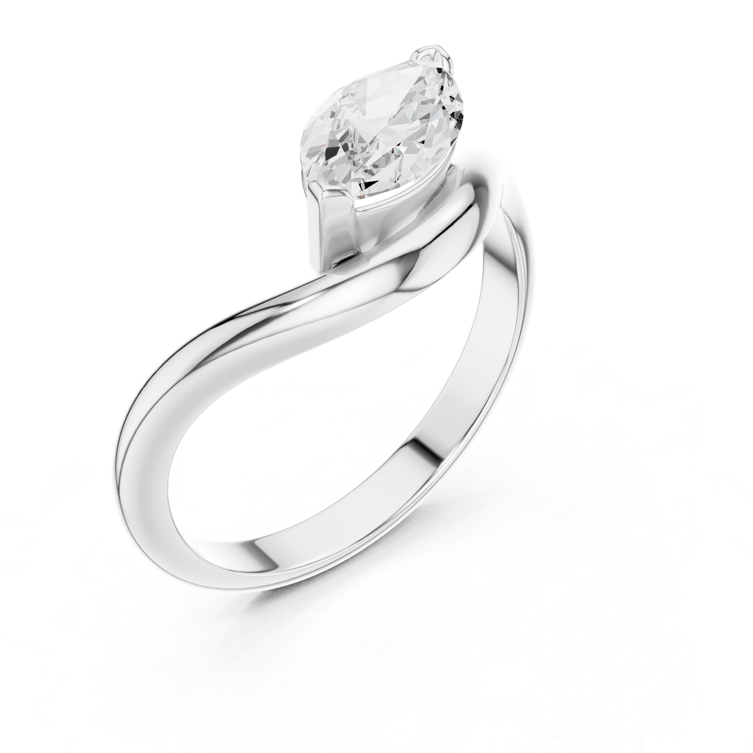 Marquise Cut Diamond Twist Band Solitaire Ring Modern Elegance