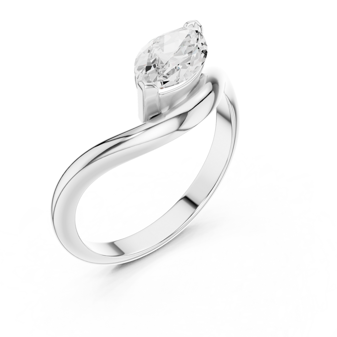 Marquise Cut Diamond Twist Band Solitaire Ring Modern Elegance