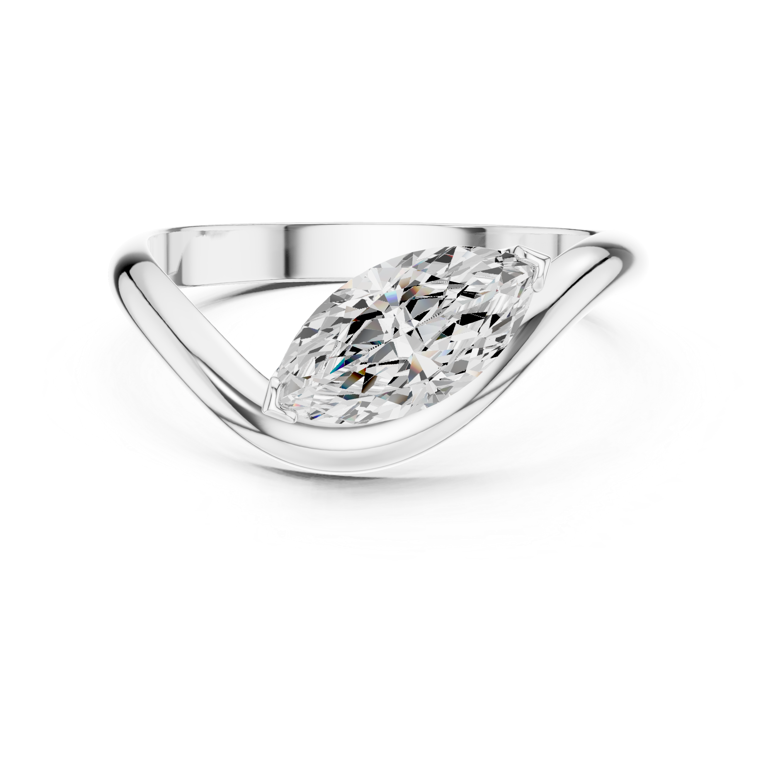 Marquise Cut Diamond Twist Band Solitaire Ring Modern Elegance