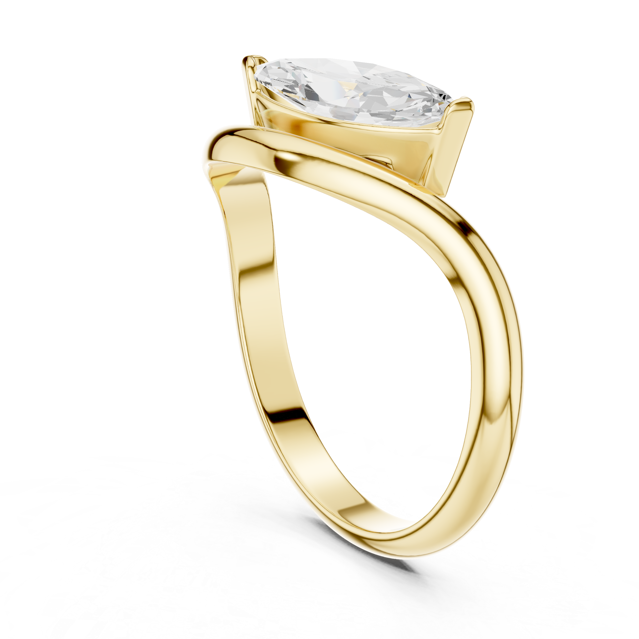 Marquise Cut Diamond Twist Band Solitaire Ring Modern Elegance